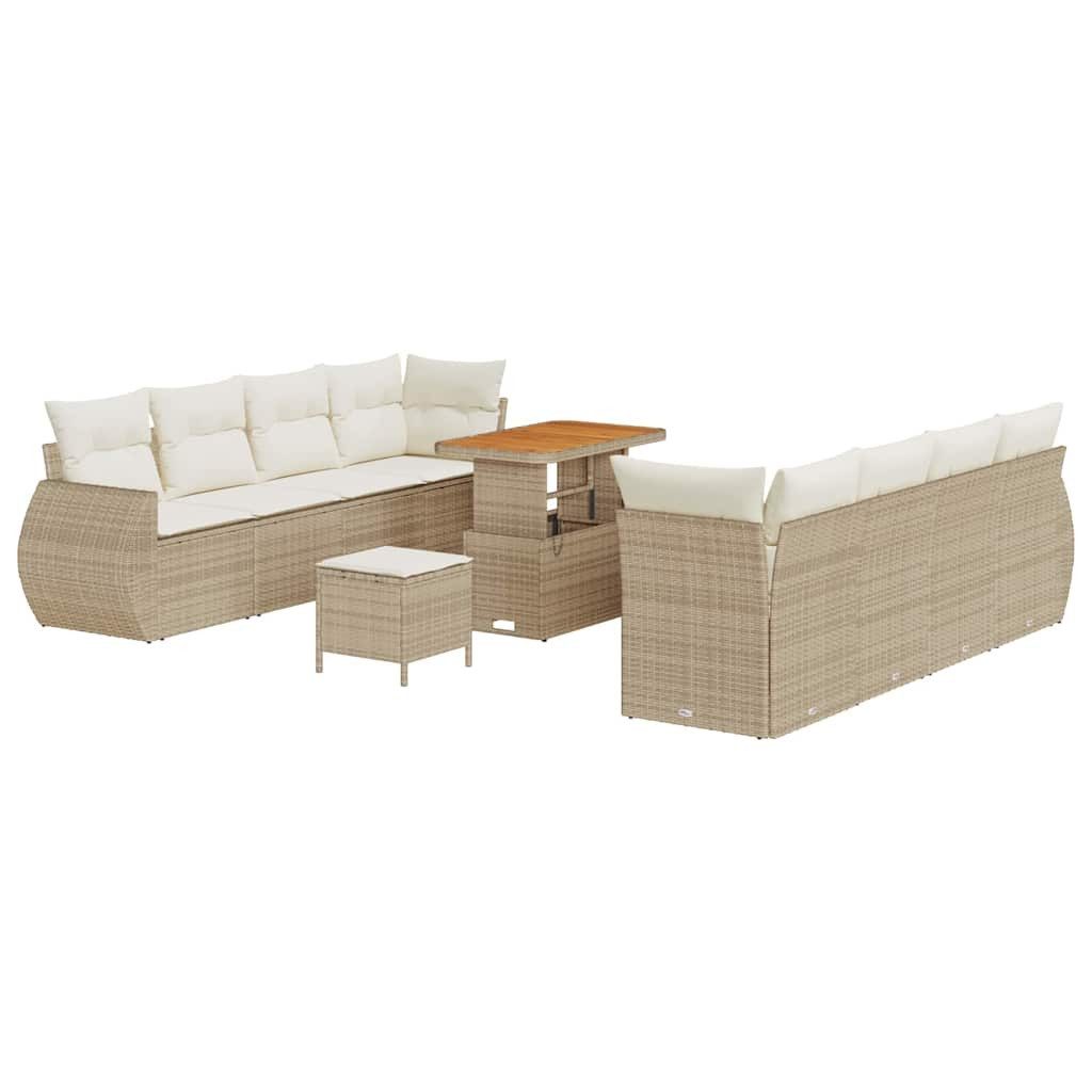 vidaXL Gartenlounge-Set Garten-Sofa-Set 11 pcs Beige Poly-Rattan, (11-tlg)