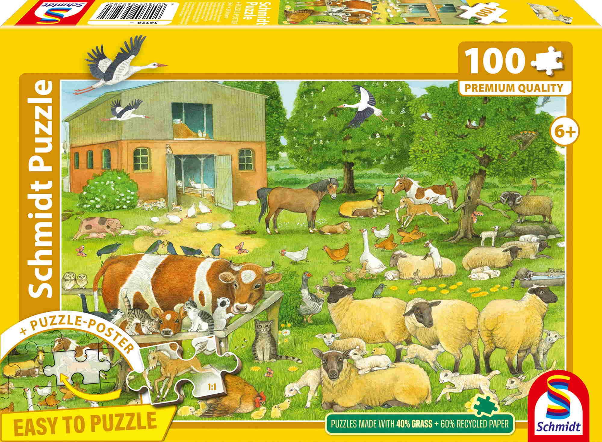 Schmidt Spiele Puzzle 100 Teile Kinder Puzzle Tierkinder auf dem Bauernhof 56528, Puzzleteile