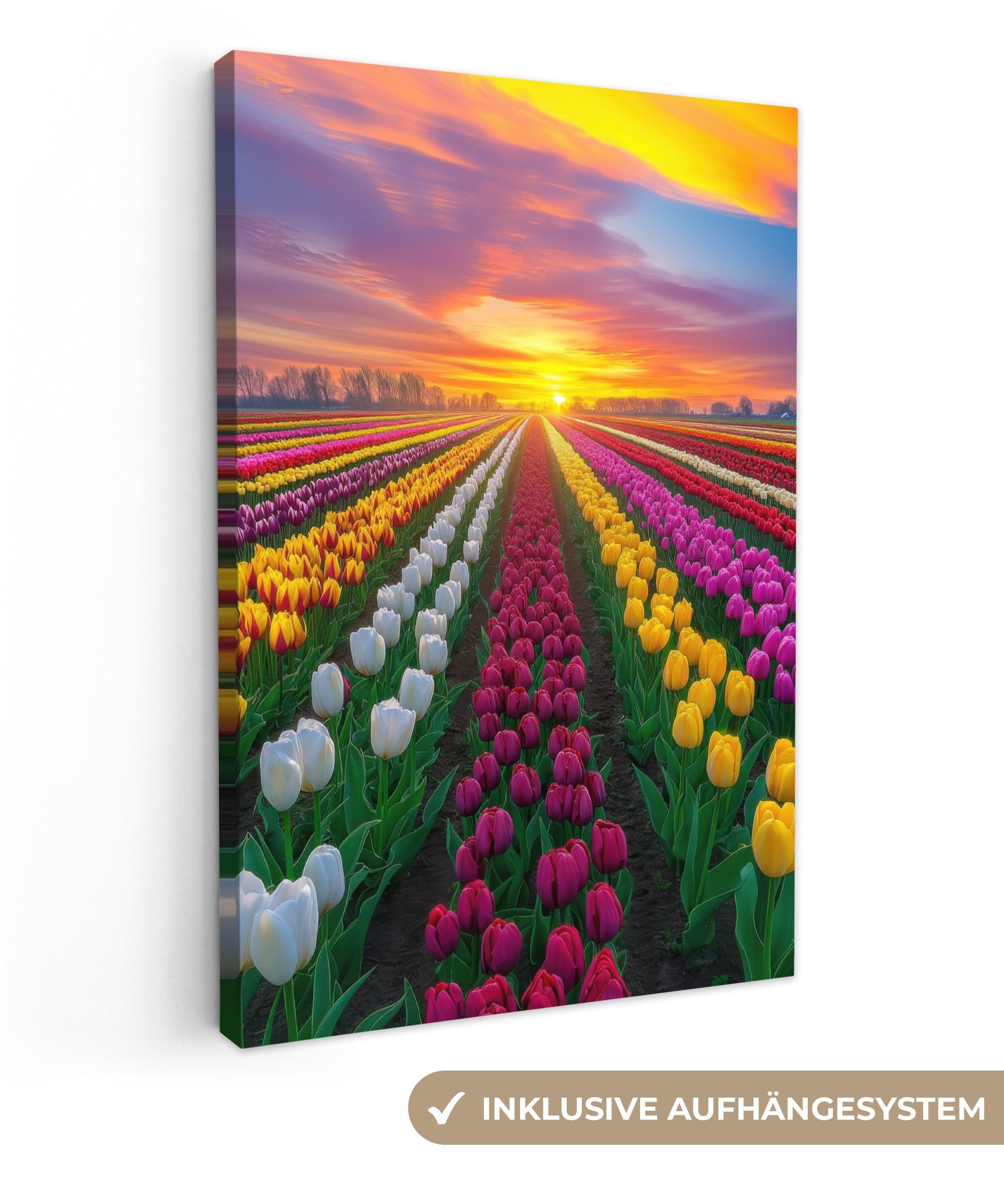 OneMillionCanvasses® Leinwandbild Tulpenfeld - Sonnenuntergang - günstig online kaufen