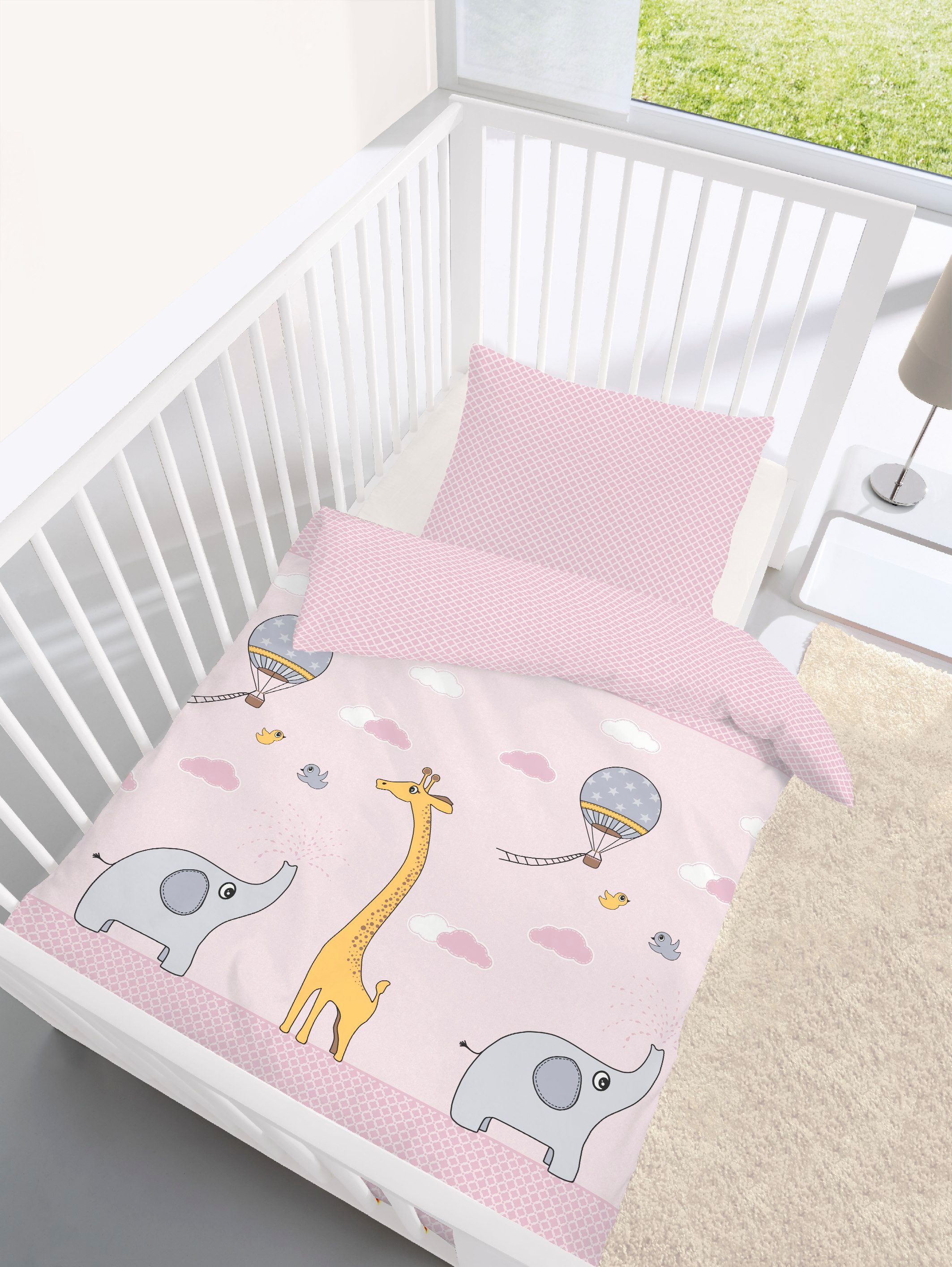 DOBNIG Babybettwäsche Biber Kinderbettgarnitur 2tlg. 100x135 cm rosa mit El günstig online kaufen