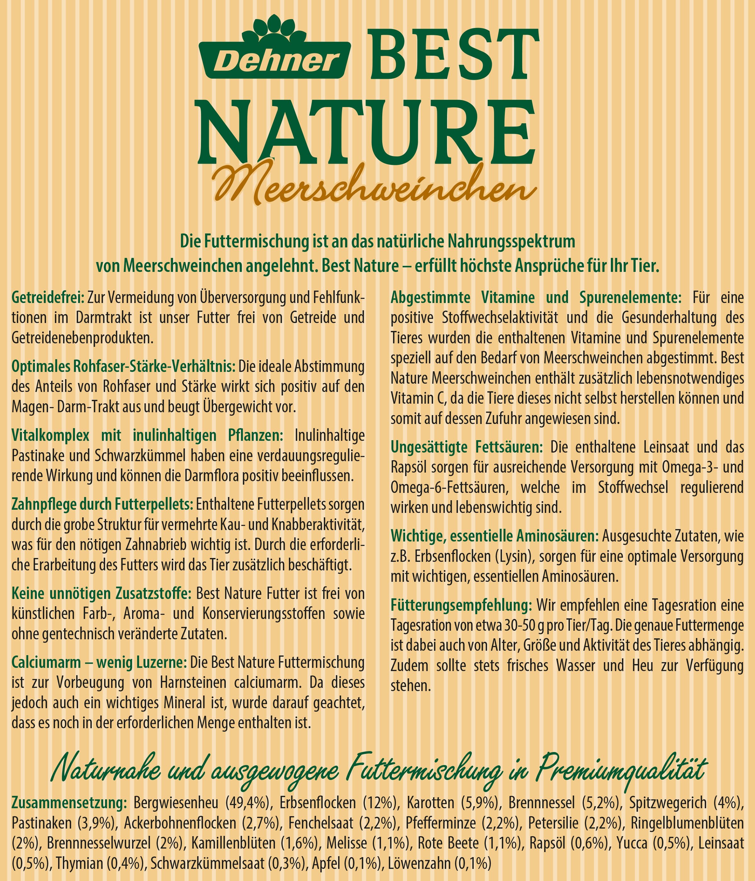 Dehner Dehner Best Nature Nagerfutter Adult, Meerschweinchenfutter, 2 kg, Hauptfutter für: Meerschweinchen, Kleintiere, Nager