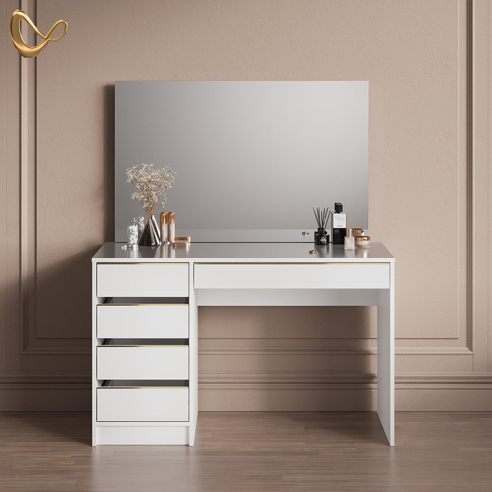 Livinity® Schminktisch Imola, Weiß/Gold/Gold, 120 cm mit Spiegel günstig online kaufen