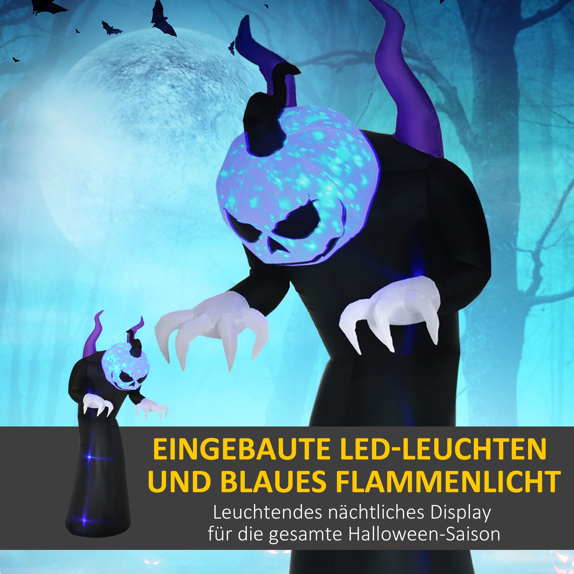 Outsunny LED-Dekofigur Gespenst mit Kürbiskopf, LED, Halloweendekoration, wasserdicht (Halloweendeko, 1 St., Aufblasbare Halloween-Dekoration), Schwarz 88 x 79  – Bild 4 von 5