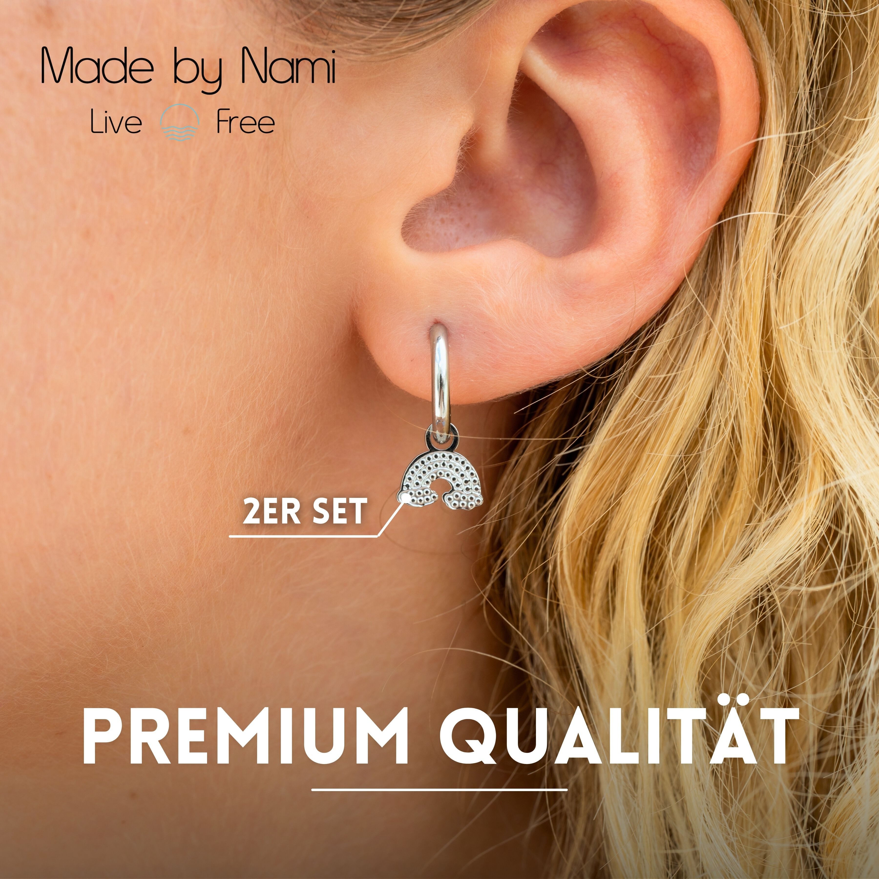 Made by Nami Paar Ohrhänger Set hängende Ohrringe Damen Regenbogen Hypoallergen wasserfest, aus Edelstahl – Boho-Stil – für empfindliche Haut geeignet – Bild 2 von 5
