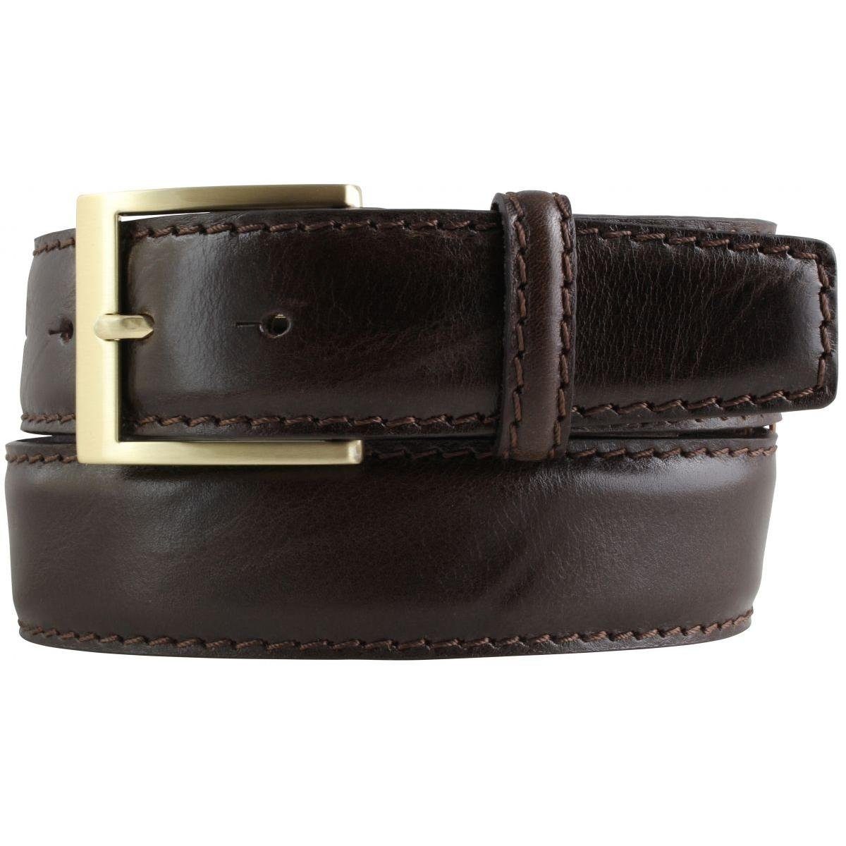 Ledergürtel Gürtel aus Vollrindleder mit goldener Gürtelschnalle und Naht 4 cm - B