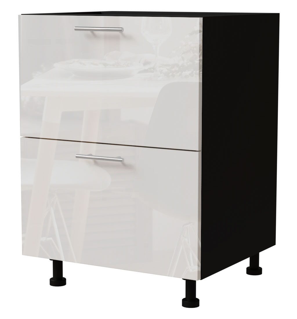 Feldmann-Wohnen Auszugsunterschrank Essen (D2A/60/1A, 2 Schubladen + Innenschublade, HETTICH InnoTech Atira, 1-St., moderne Optik, lackierte Fronten) 60x50x82cm schwarz - weiß Hochglanz (ES-D2A/60/1A)