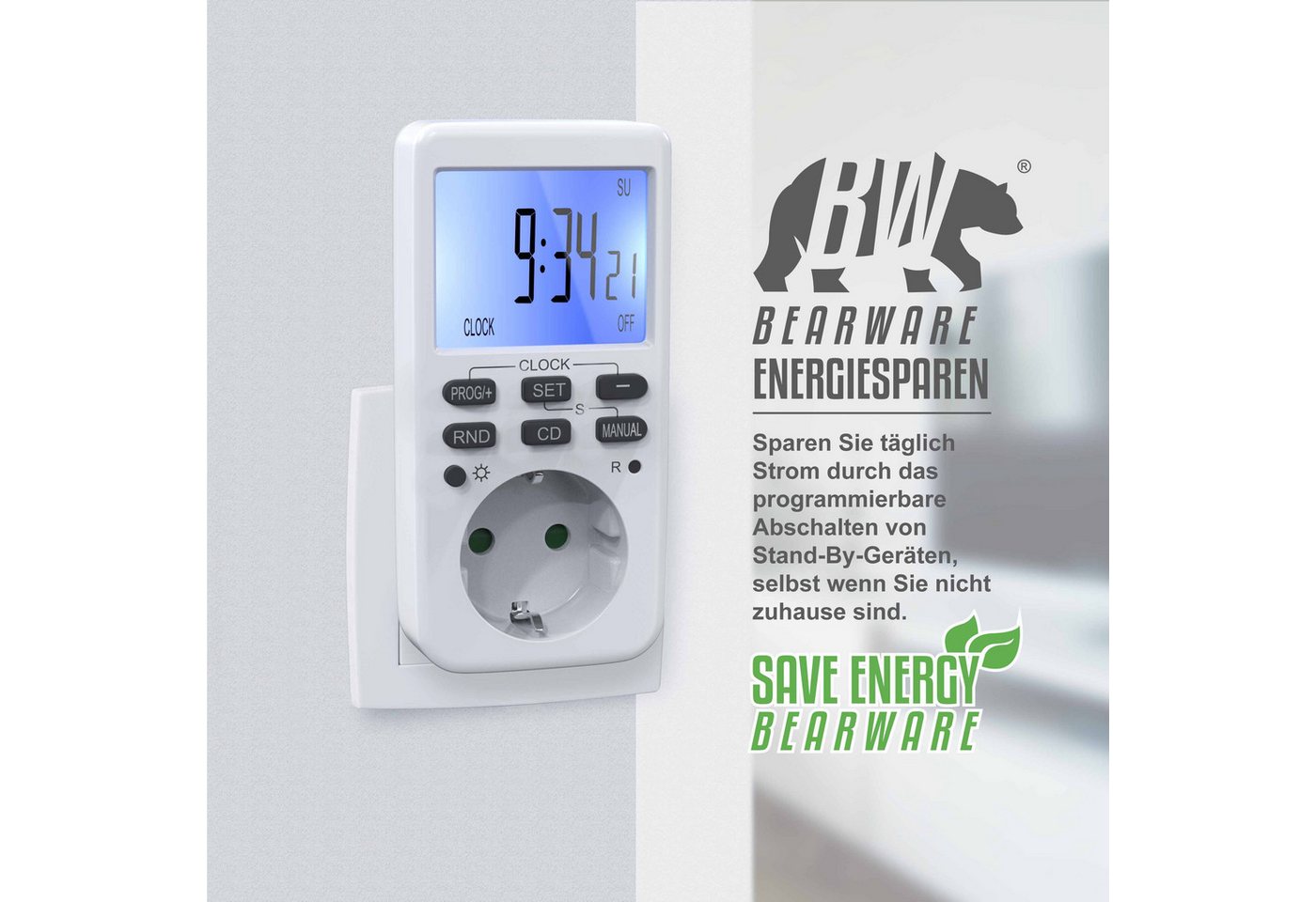 Thumbnail - BEARWARE Zeitschaltuhr, digital, 4-St., programmierbar, LCD Display, Steckdosen Timer, max. 3680W