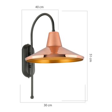 lux.pro Wandleuchte, ohne Leuchtmittel, »Kirkcaldy« Wandlampe E27 Metall Schwarz/Kupferfarben/Messingfarben