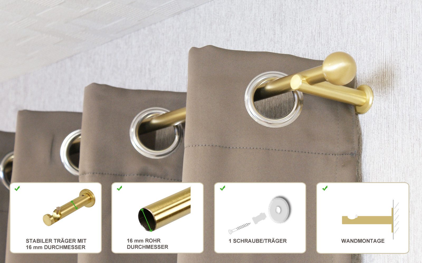 iso-design Gardinenstange 16 mm Farbe Messing günstig online kaufen