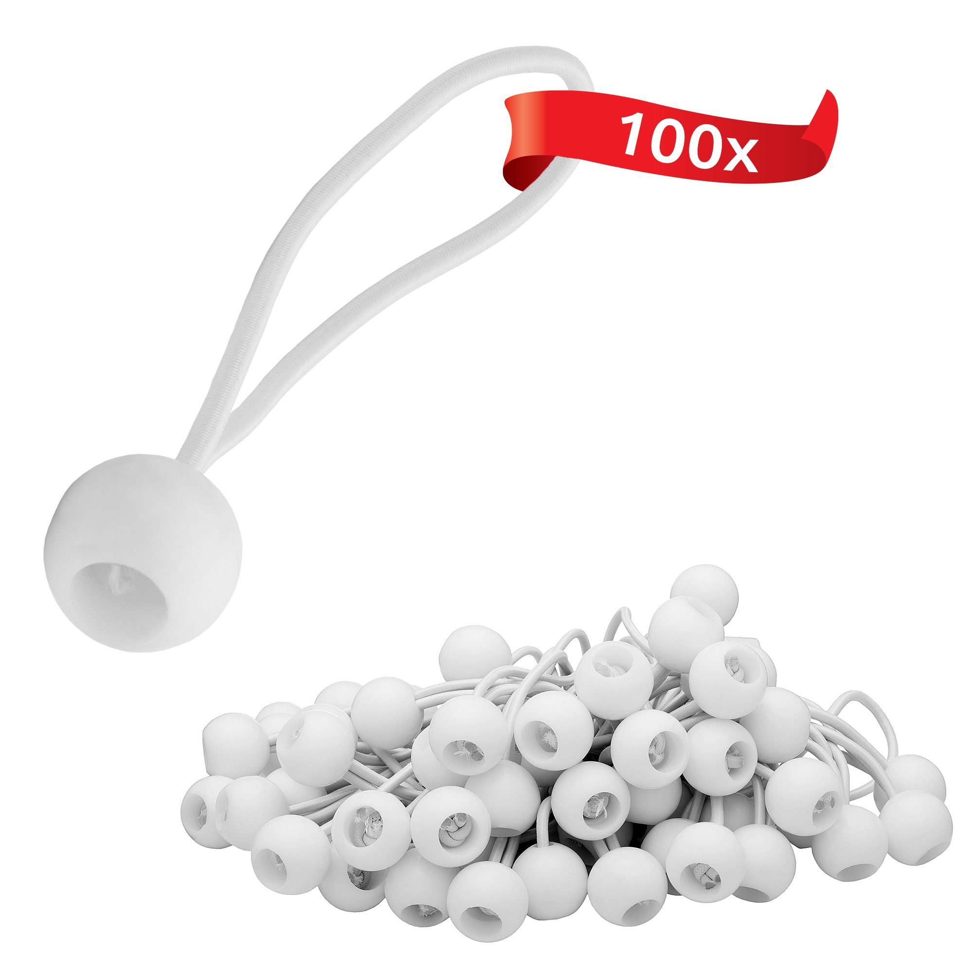 ECENCE Spanngurt 100x Spann-Gummi mit Kugel Weiss Planenspanner (100-St)