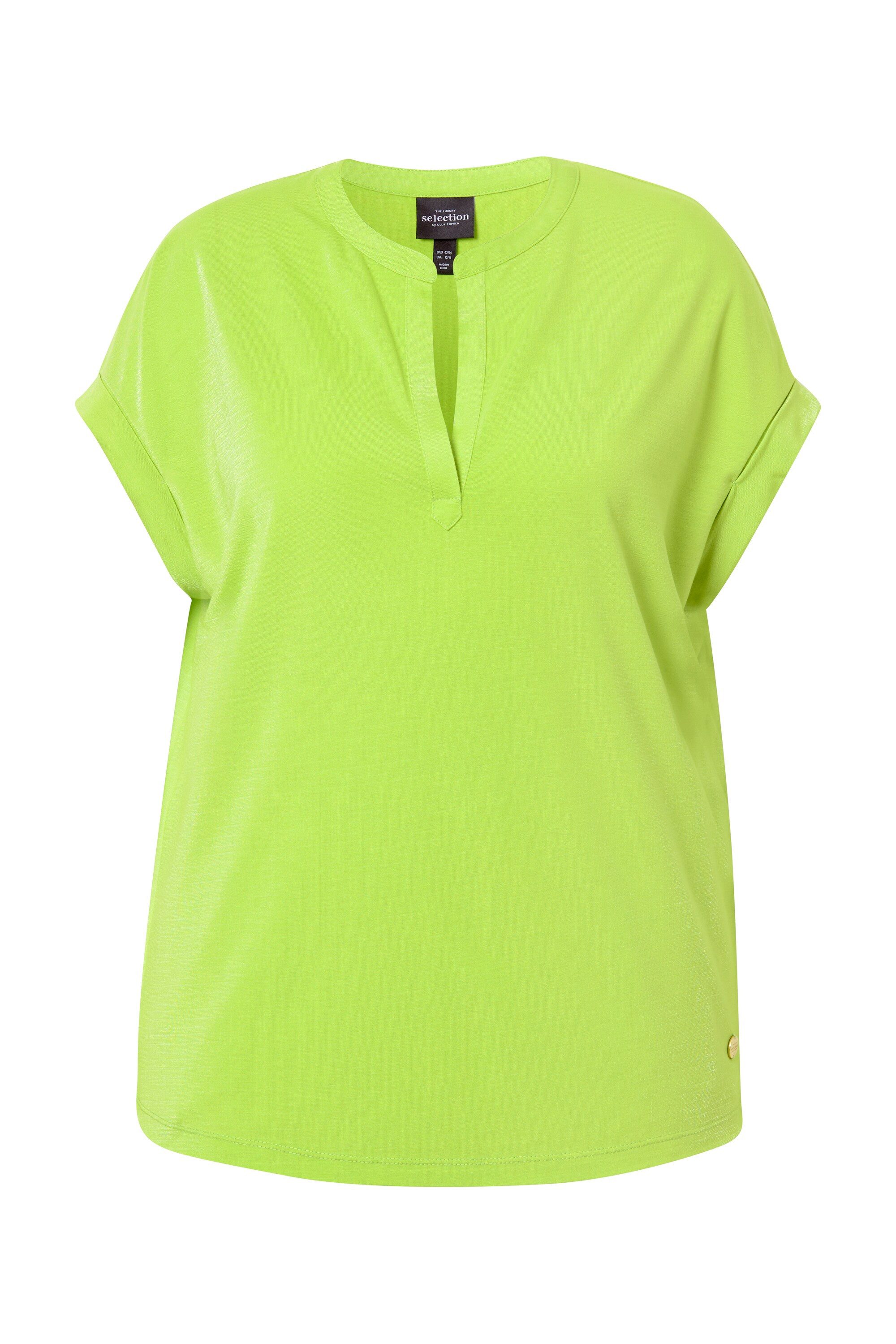 Ulla Popken T-Shirt T-Shirt Glanzeffekt Tunika-Ausschnitt Halbarm günstig online kaufen