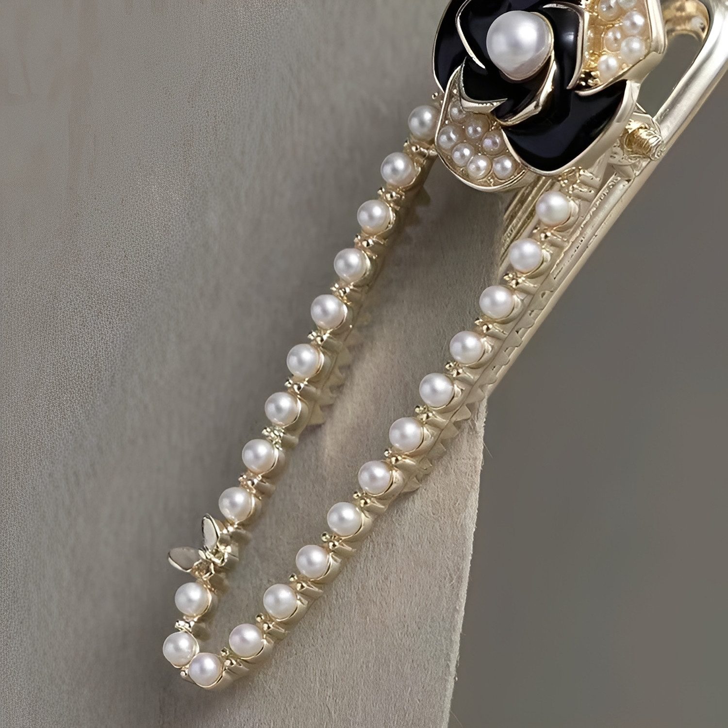 The Beauty House Haarspange Damen Haarklammer Blume Schwarz Gold mit Perlen, Haaraccessoires Retro Stil, Elegante Haarclips für Hochzeit Party Alltag