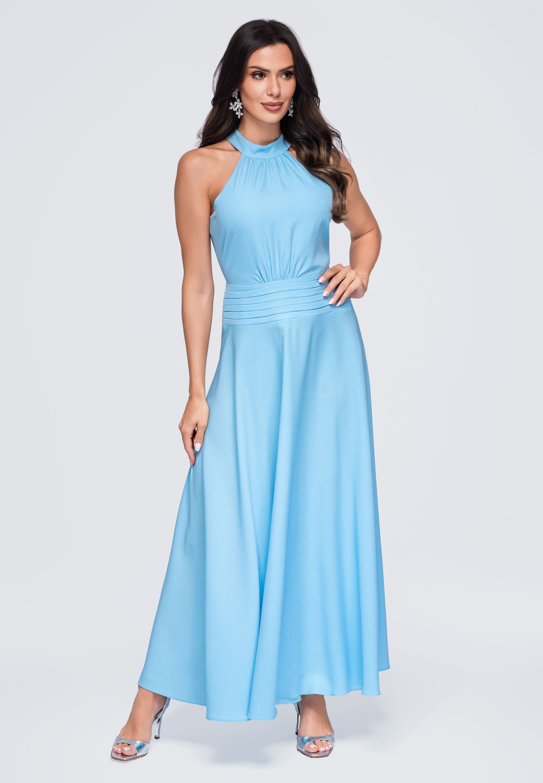OMBRE Abendkleid Damen Abendkleid Maxi mit fließendem Schnitt Blau M (kein Set, 1-tlg) in Unifarbe