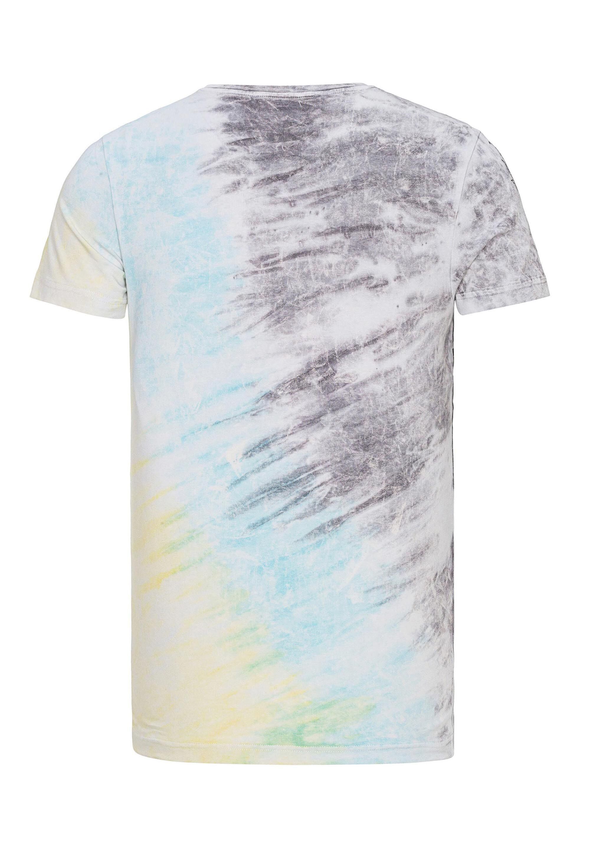 Cipo & Baxx T-Shirt T-Shirt im Batik-Look mit Print auf Front und Rücken
