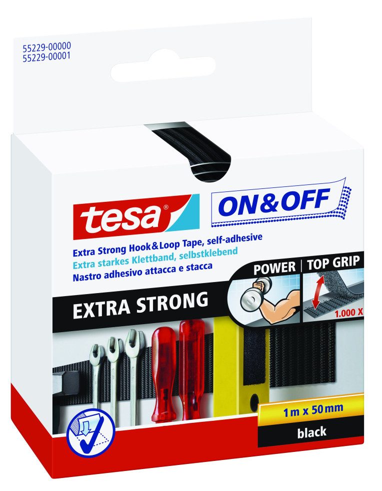 tesa Klebehaken tesa Klettband On & Off 1 m x 50 mm, schwarz – Bild 4 von 5