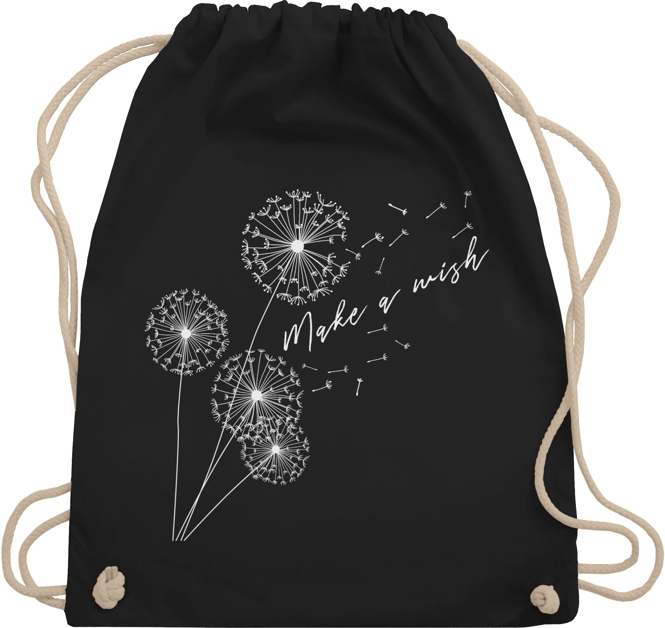 Shirtracer Turnbeutel Pusteblume Make a wish Weiß, Sprüche Statement