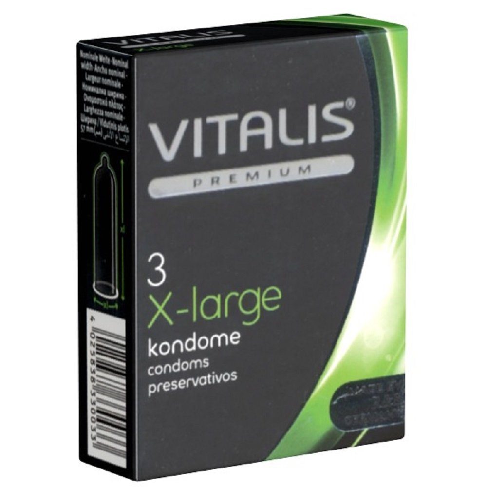 VITALIS XXL-Kondome Vitalis PREMIUM «X-Large» extra lange Kondome Packung mit, 3 St., Kondome mit etwas mehr Umfang, passend für den großen Penis, zuverlässig, sicher und angenehm im Gebrauch | Kondome