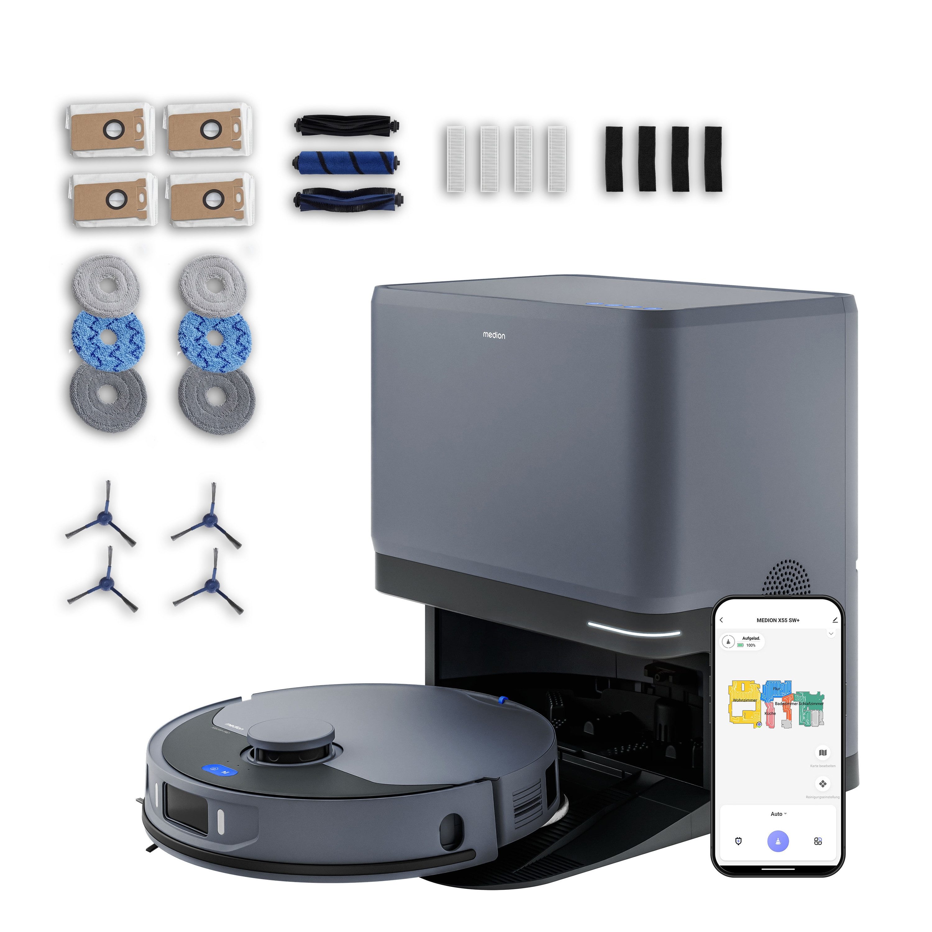Medion® Saugroboter Saugroboter MEDION X55 SW+ Pro (MD12555), beutellos, X55 SW+ PRO