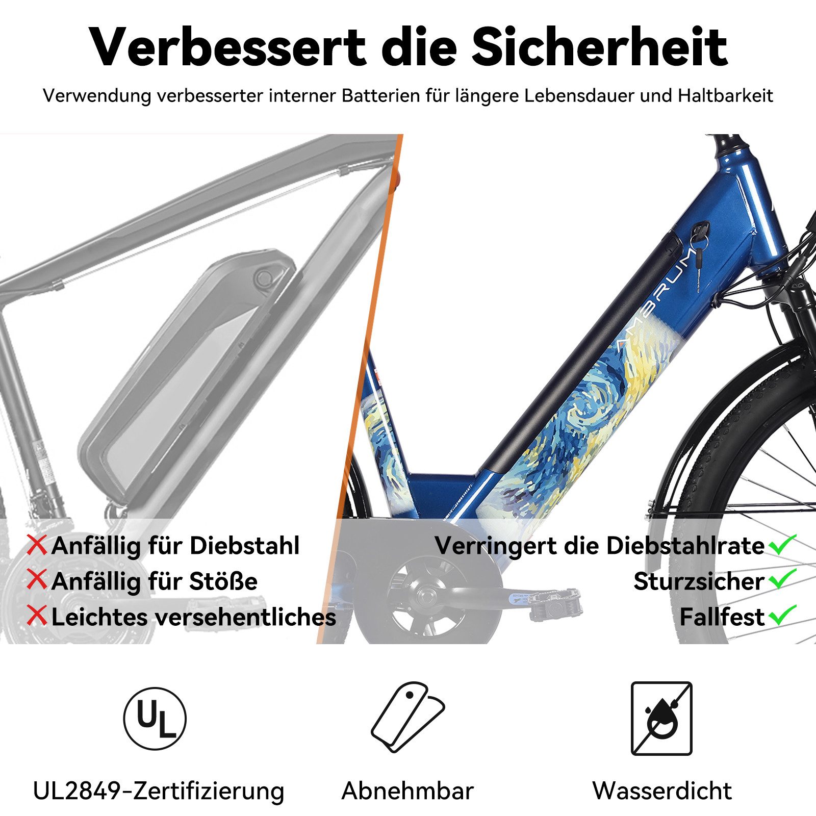 HILAND E-Bike 26" E-Mountainbike mit Shimano-Schaltung, Gepäckträger & Nabenmotor, Heckmotor, 280,8 Wh