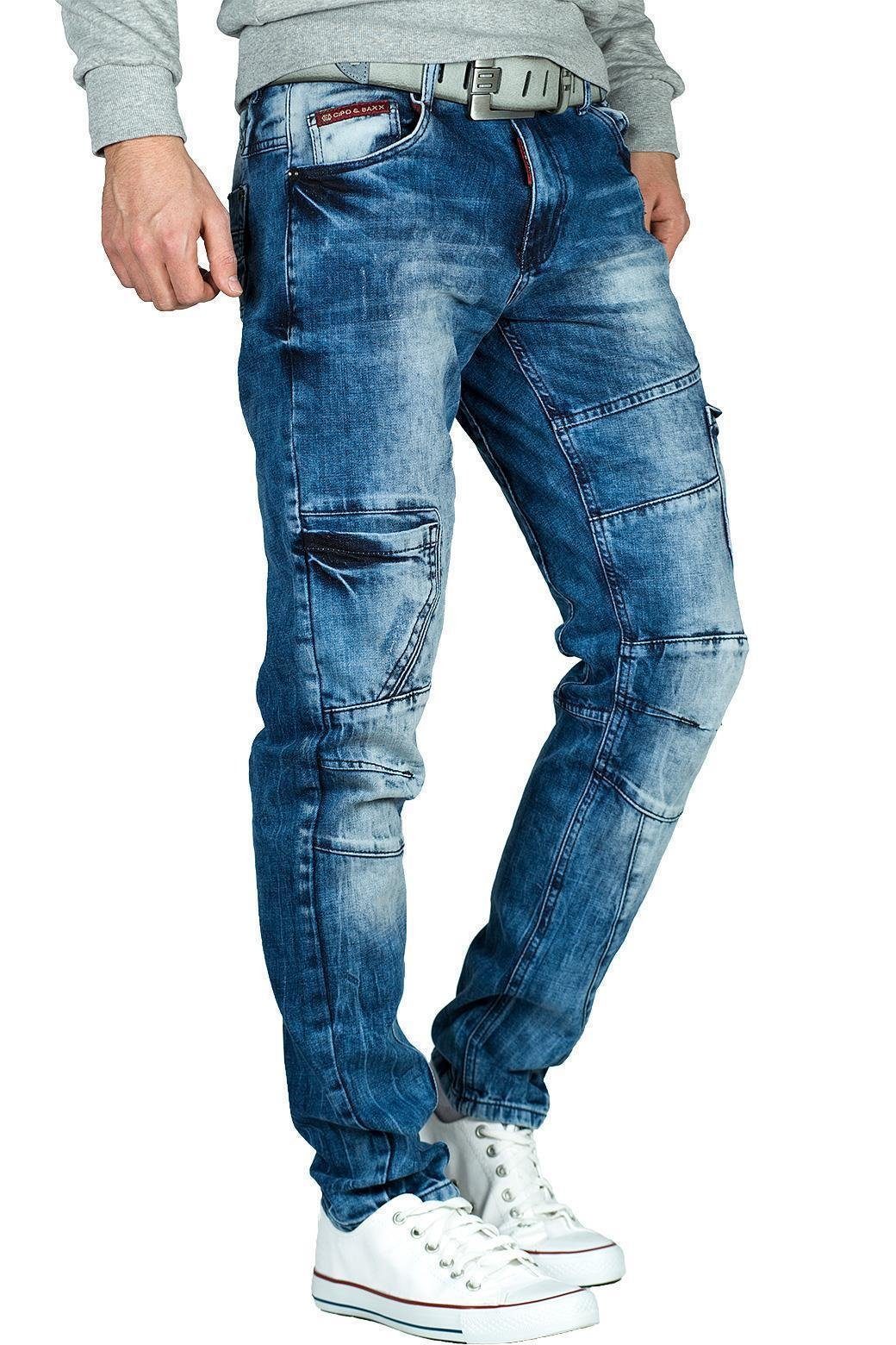 Cipo & Stonewashed Hose Regular-fit-Jeans BA-CD478 mit Ziernähten Cargo Baxx