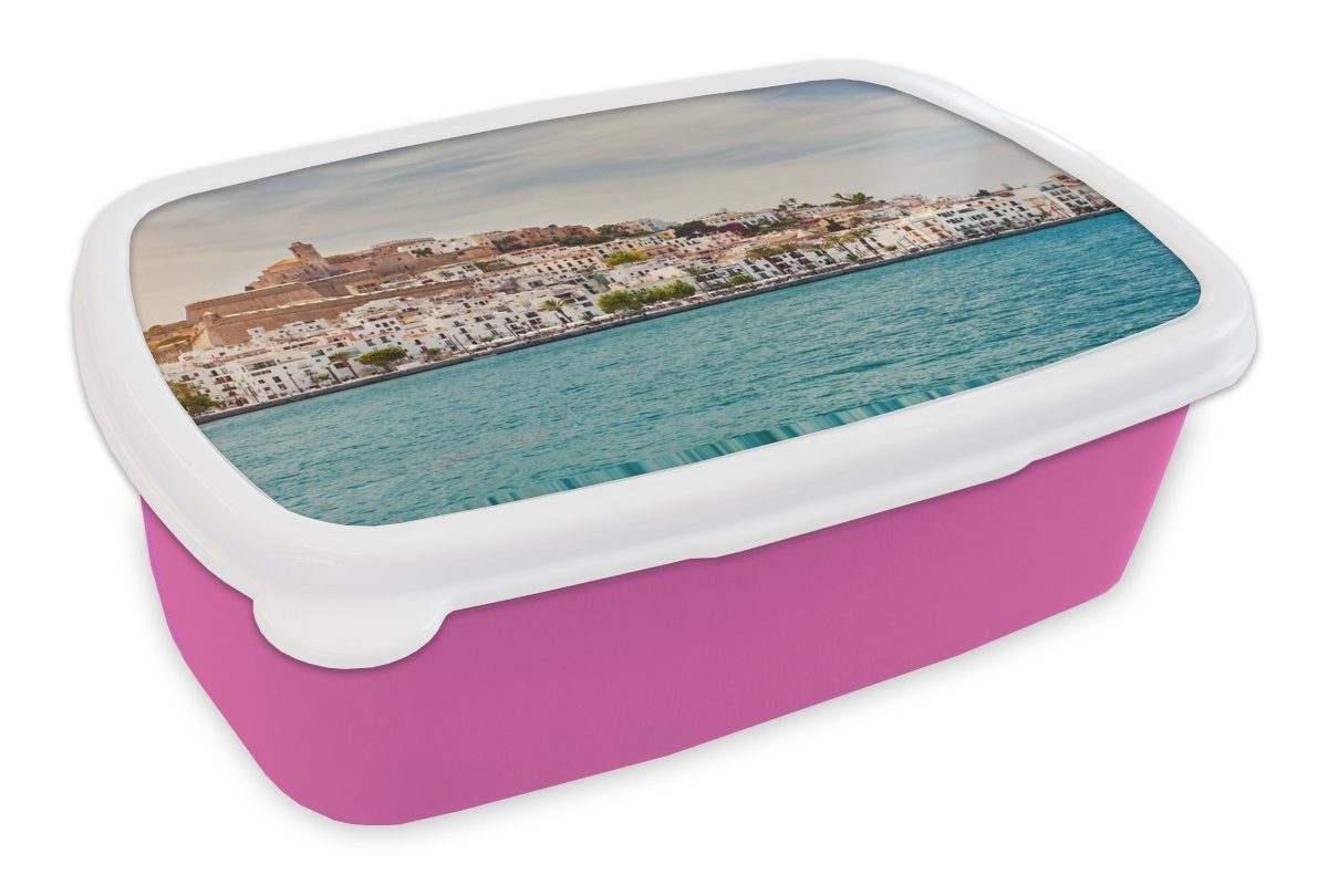 MuchoWow Lunchbox Dalt Vila Ibiza, für Brotdose Mädchen, auf (2-tlg), Snackbox, Erwachsene, Kunststoff Kunststoff, rosa Kinder, Brotbox