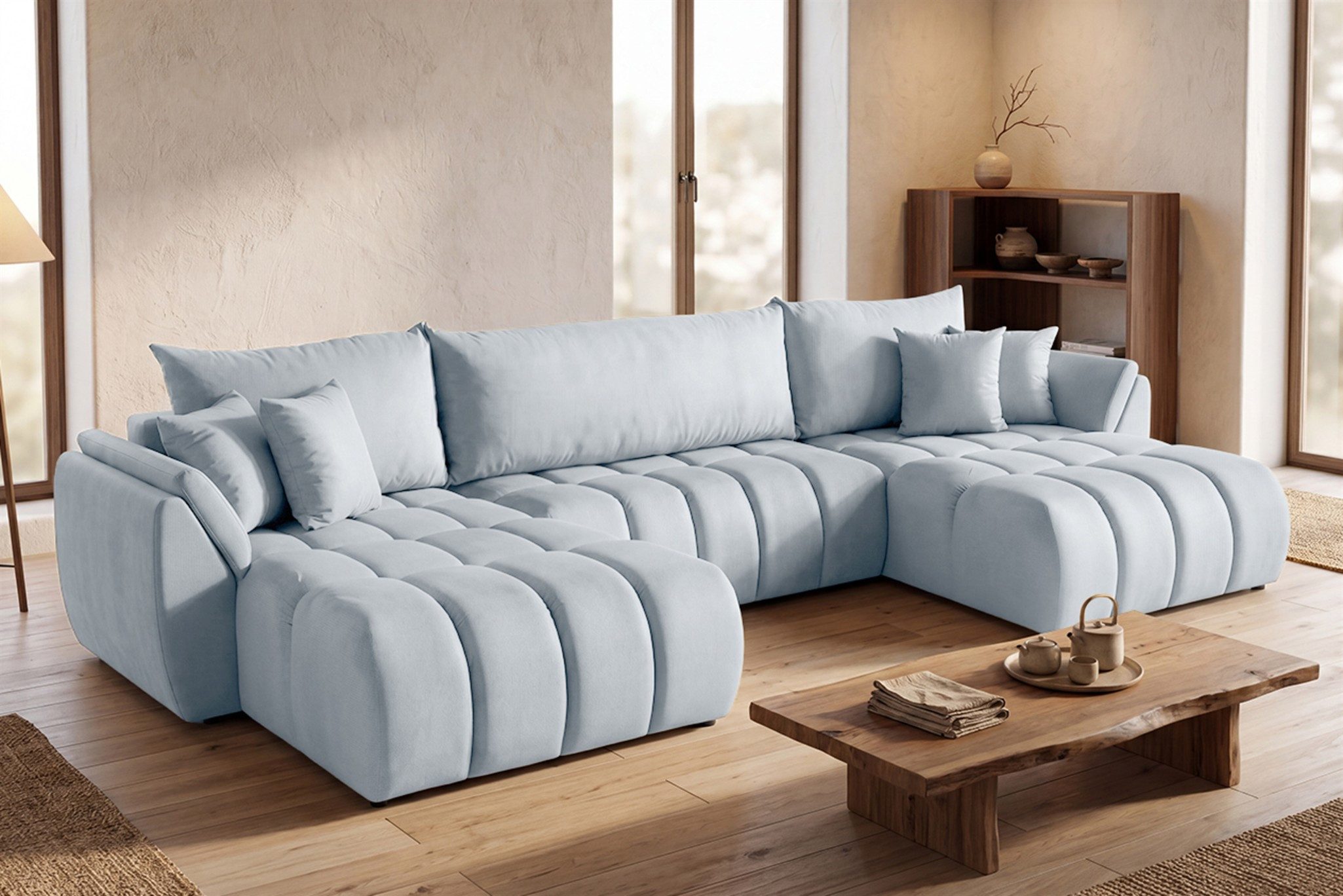 Fun Möbel Wohnlandschaft Sofa mit Schlaffunktion COLLIN in Velourstoff Monolith, Sofa Rücken echt bezogen