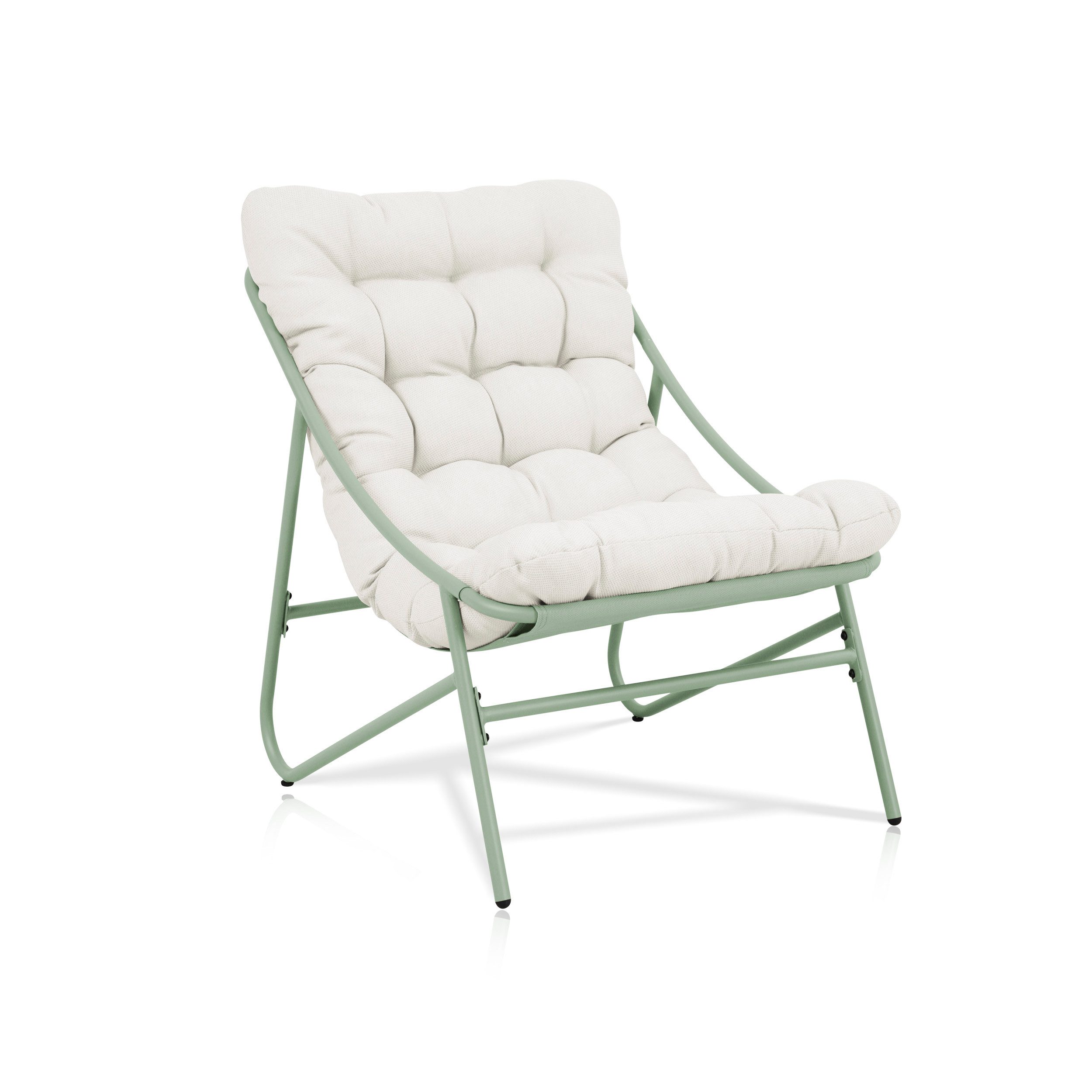 KHG Gartenlounge-Sessel Hell-Grün für Garten und Terrasse, (Relaxsessel aus Stahl mit bequemem Sitzkissen in Beige, 1-St., wetterfest, 120kg belastbar, 65x95x85 cm), Gepolstert