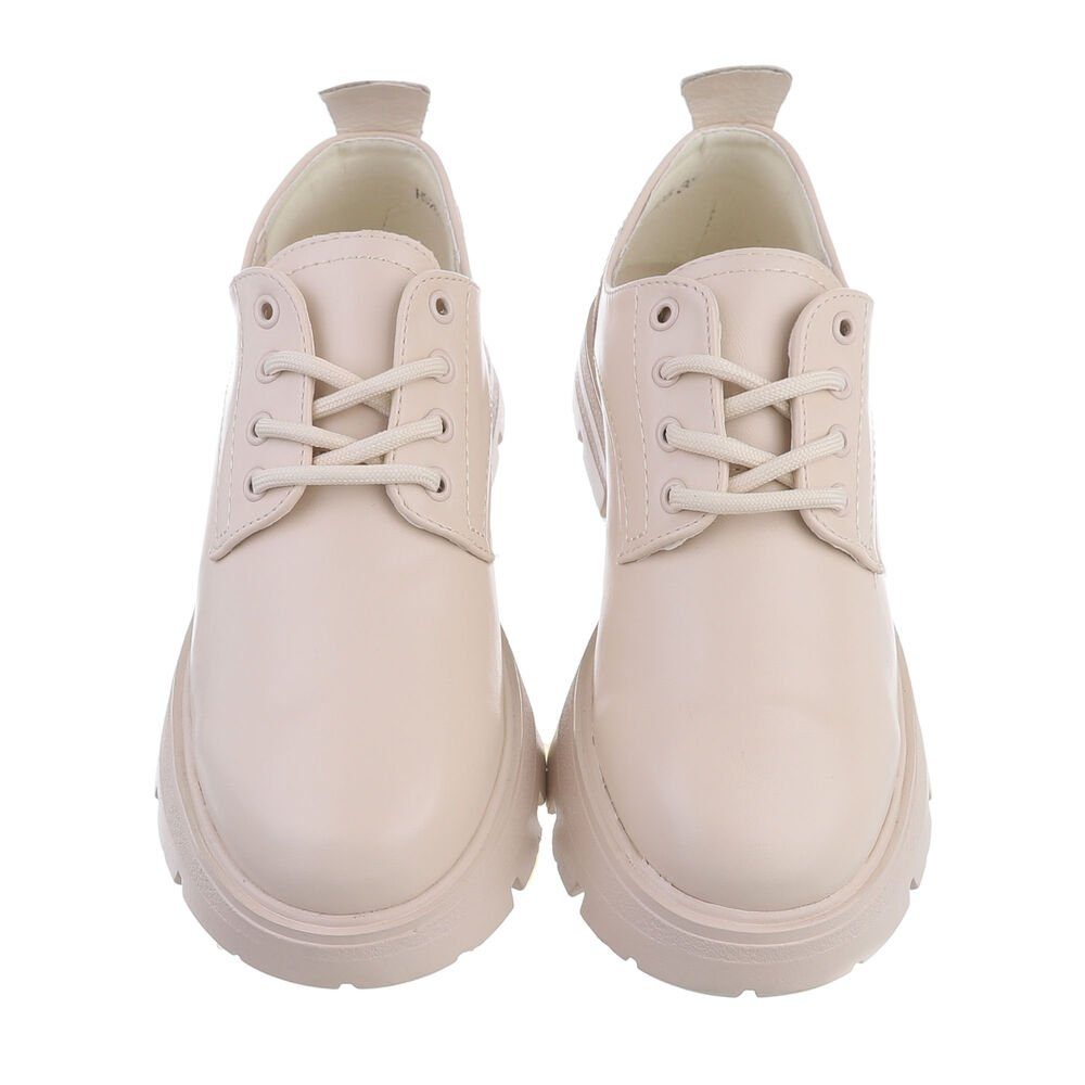 Ital-Design Damen Schnürschuhe Freizeit Schnürschuh Blockabsatz Schnürer in Beige