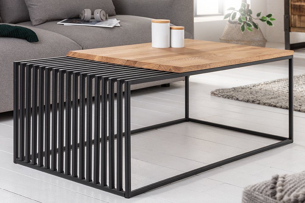 riess-ambiente Couchtisch ARCHITECTURE 100cm natur / schwarz (Einzelartikel, 1-St), Wohnzimmer · Eiche-Massivholz · Metall · geölt · Industrial Design