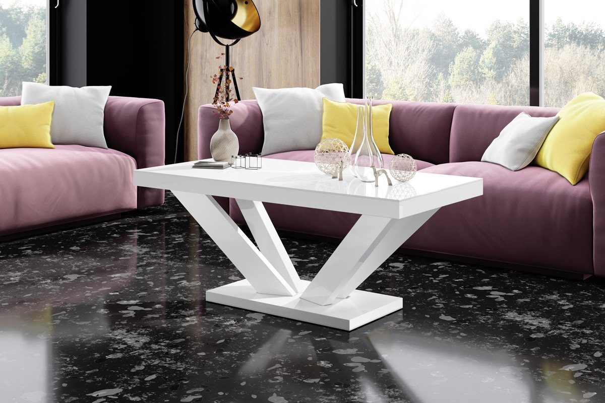 Wohnzimmertisch HV-222 Weiß Hochglanz Couchtisch designimpex Design Hochglanz Tisch Highgloss Couchtisch