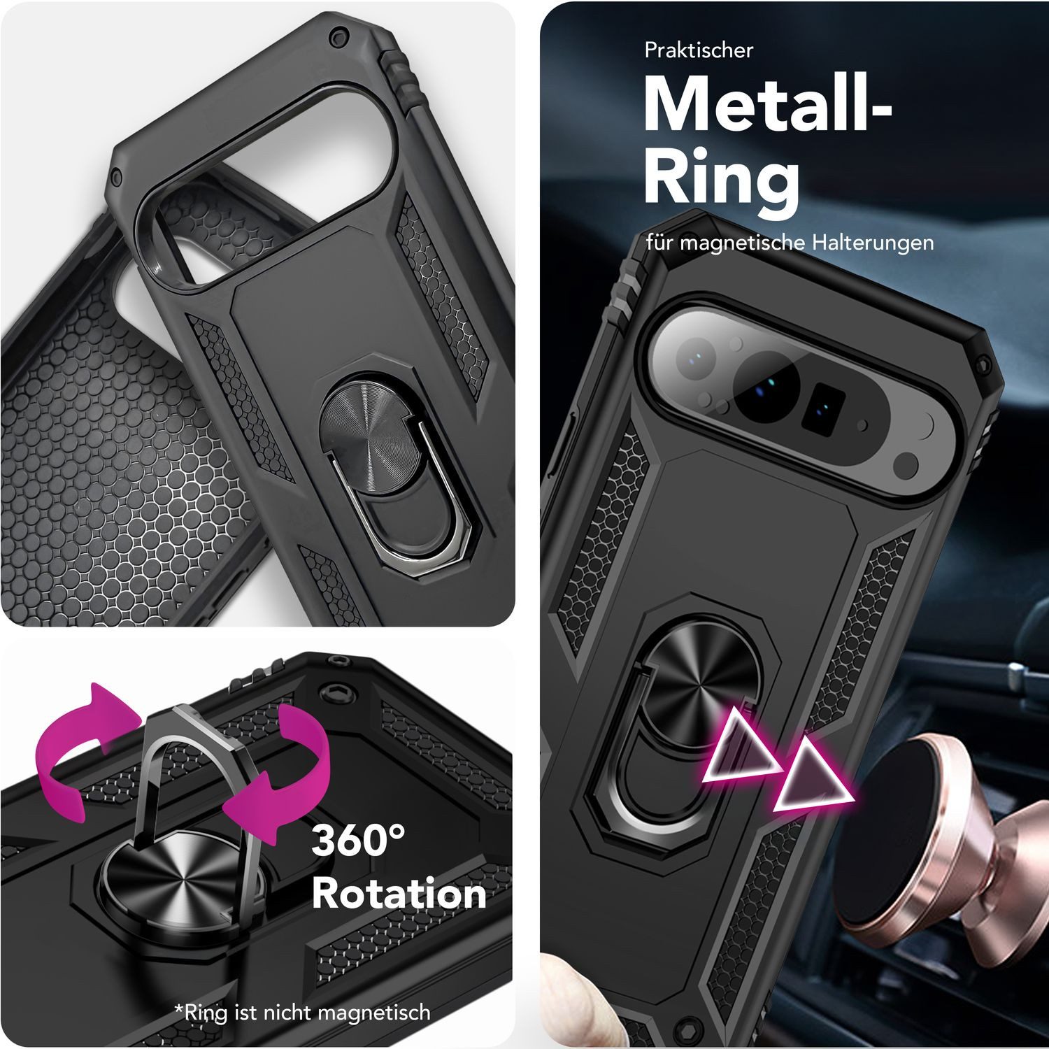 Nalia Smartphone-Hülle Google Pixel 9 Pro XL, Military Panzerhülle / Stoßabsorbierend / 360° Ring / Standfunktion