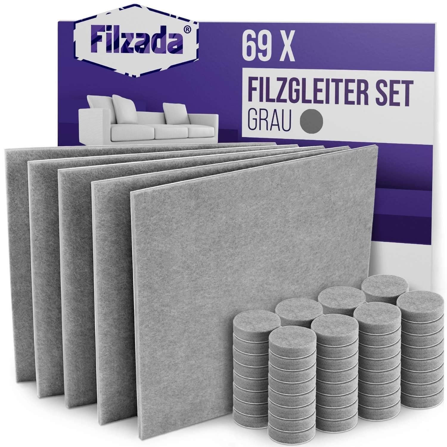 Filzada Filzgleiter Filzgleiter Selbstklebend Platten Set 200x200mm & Ø20mm Möbelgleiter Grau | Filzgleiter