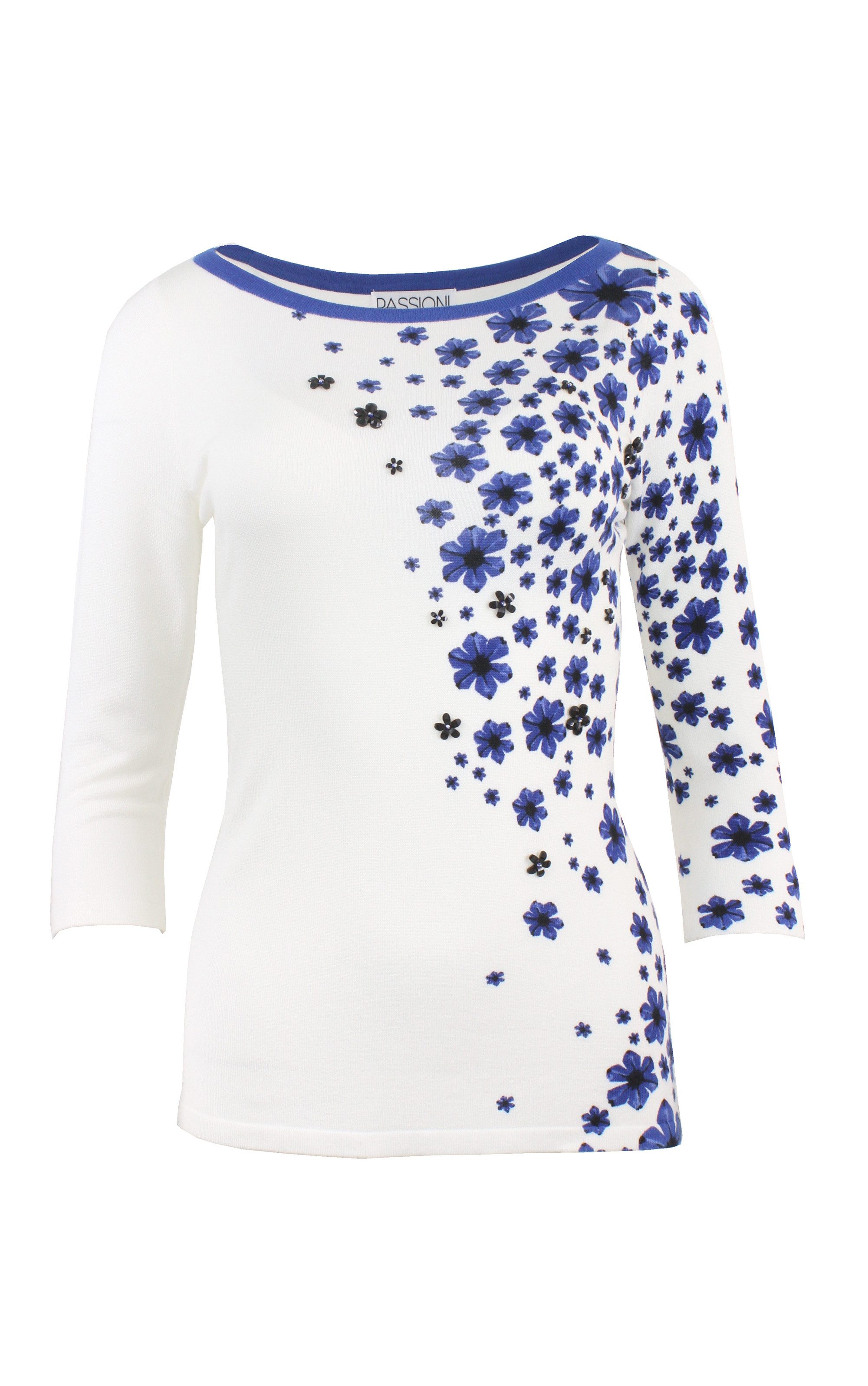 Passioni Strickpullover Weißer Pullover mit blauem günstig online kaufen