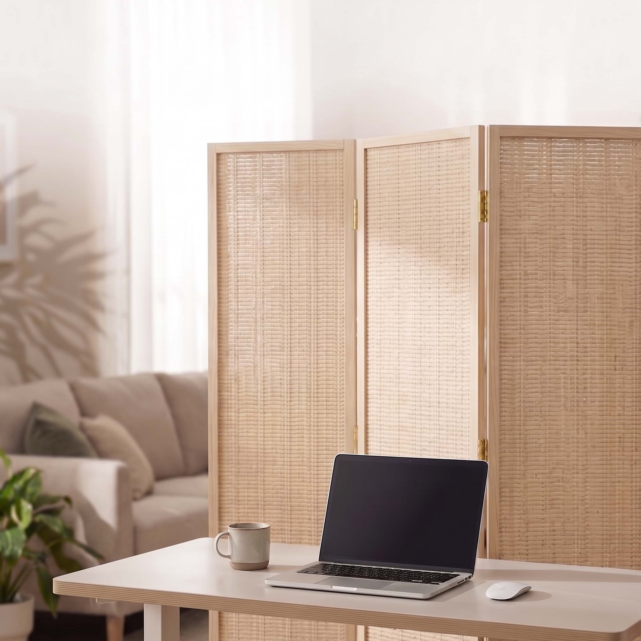relaxdays Paravent Bambus Paravent, natur, 3-teilig