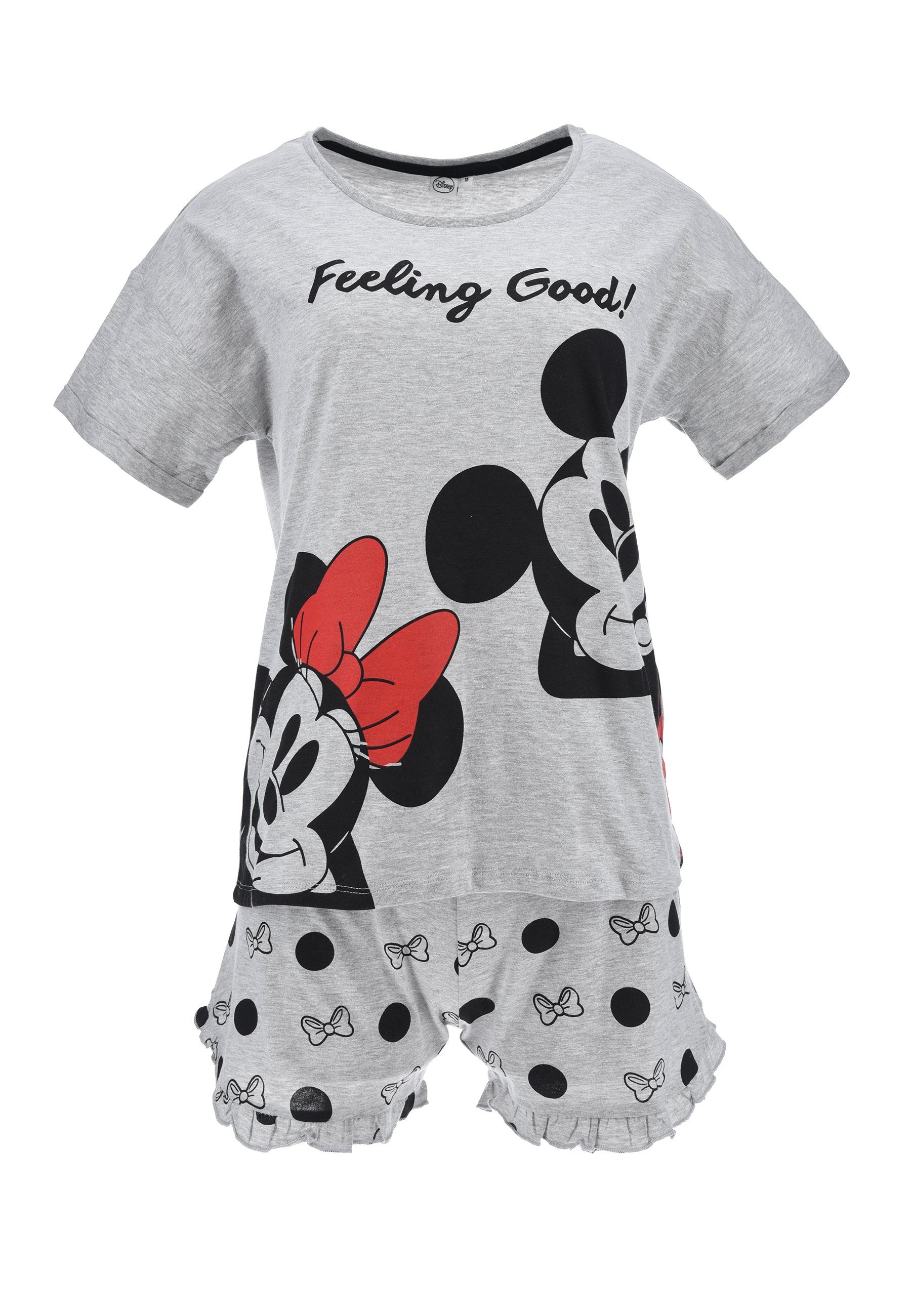 Disney Minnie Mouse Shorty Damen Frauen Sommer-Pyjama T-Shirt und Shorts Set kurz (2 tlg) Grau