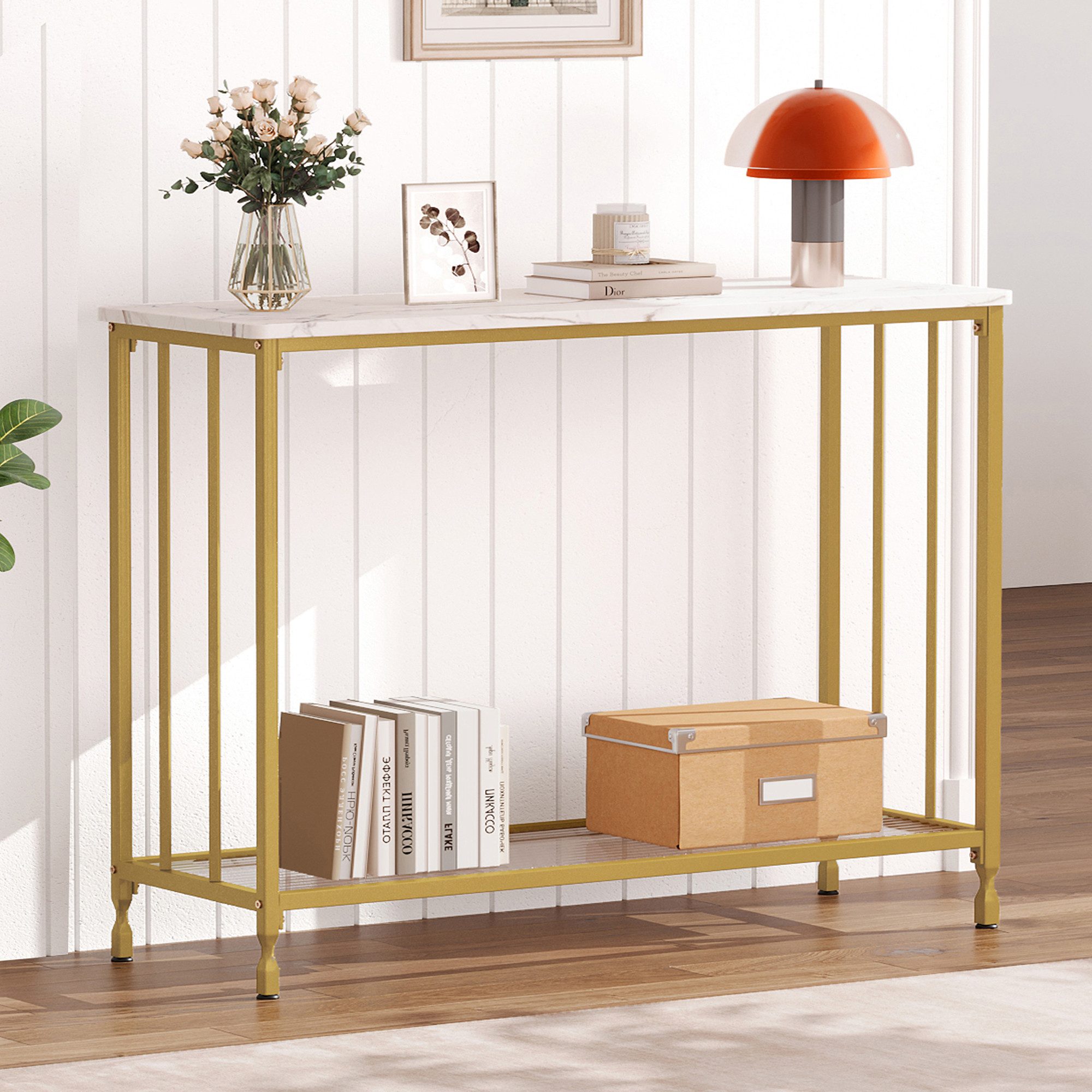 GarveeMore Konsolentisch,105x30x81cm, Schmaler Beistelltisch,Flurtisch,Kleiner Ausstellungstisch,Sofatisch