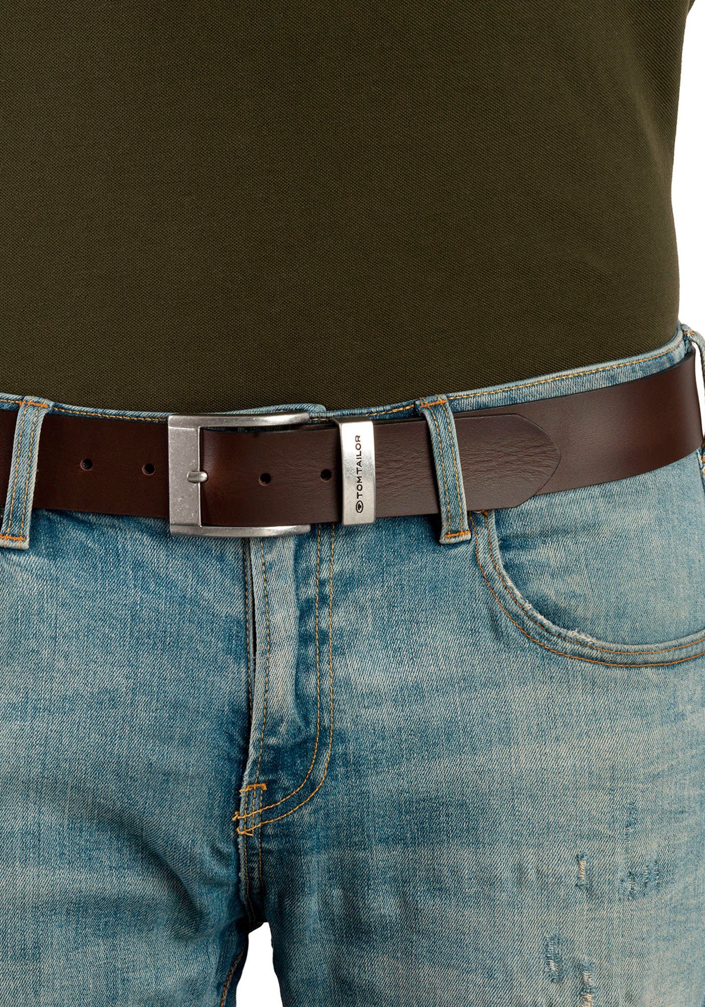 TOM TAILOR Ledergürtel TTTOM 4 cm breiter Herrengürtel, Casual und Jeans Look