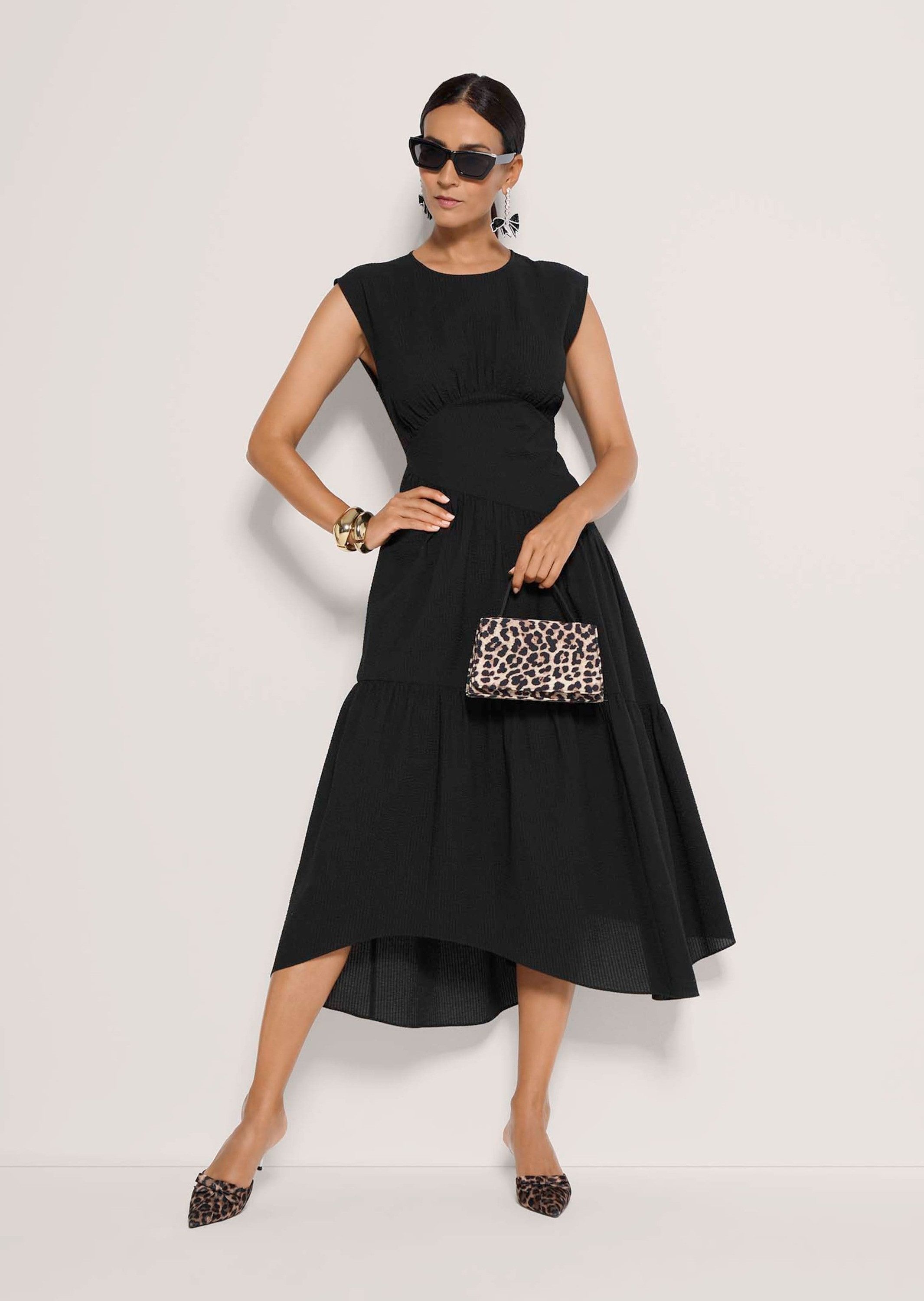 MADELEINE Maxikleid Baumwollkleid mit Stufenrock Sommerkleid mit Rundhals, Wadenlänge und überschnittenen Schultern