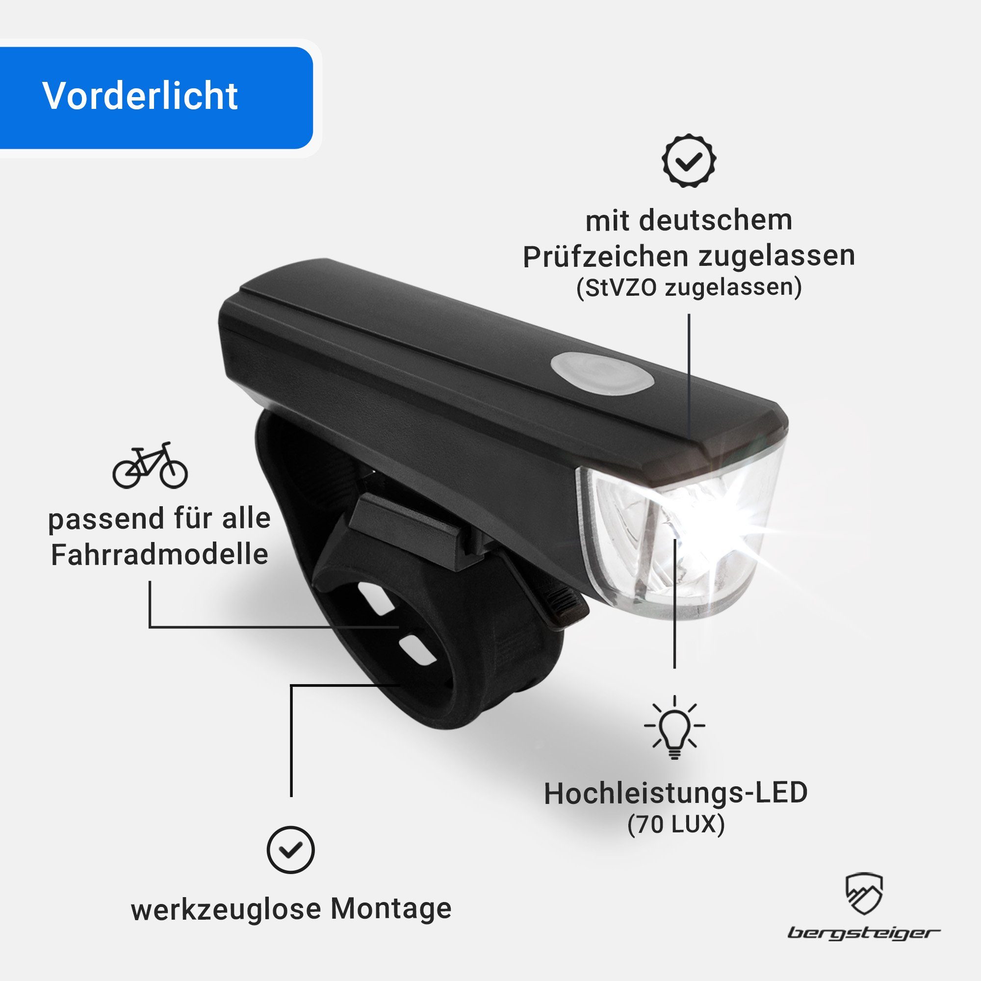 bergsteiger Fahrradbeleuchtung Licht LED Set, Lampenset, Fahrradbeleuchtung, Original Fahrrad-Zubehör – Bild 2 von 4