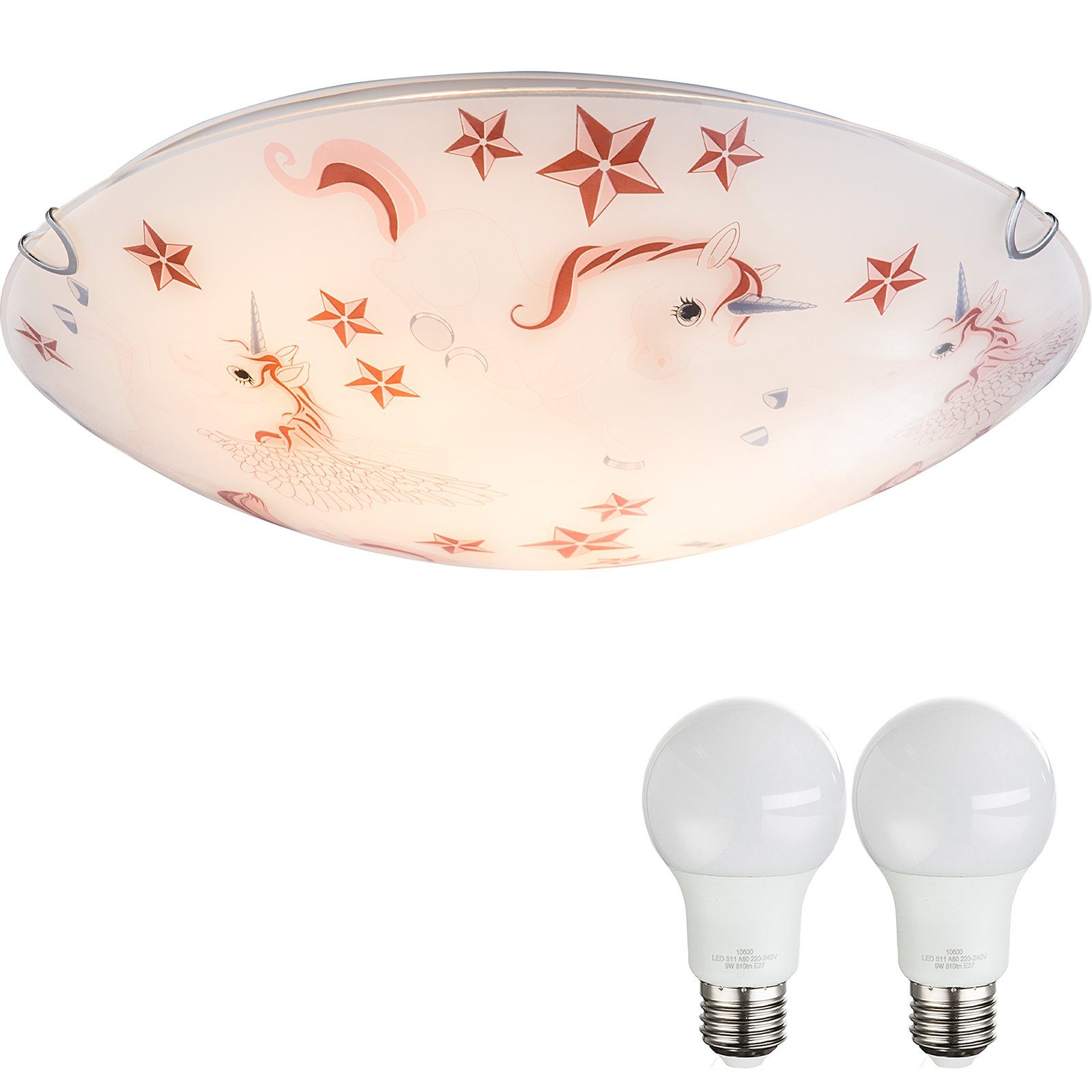 bmf-versand Deckenleuchte LED Deckenleuchte Kinderzimmer Deckenlampe Mädchen Junge, Tiermotiv, inklusive Leuchtmittel, LED wechselbar, Warmweiß, Deckenlampe, Kinderlampe, Kinderleuchte, Fabelwesen, Sterne