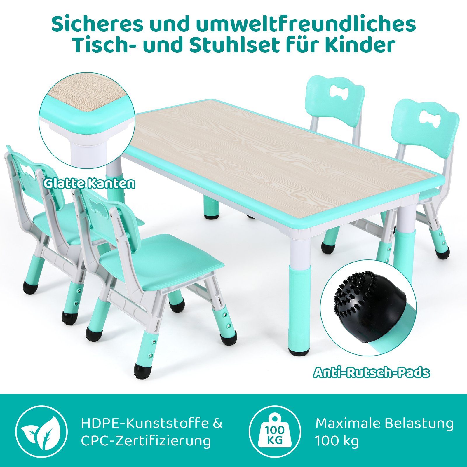 TLGREEN Kindersitzgruppe Kindertisch mit 4 Stühlen, günstig online kaufen