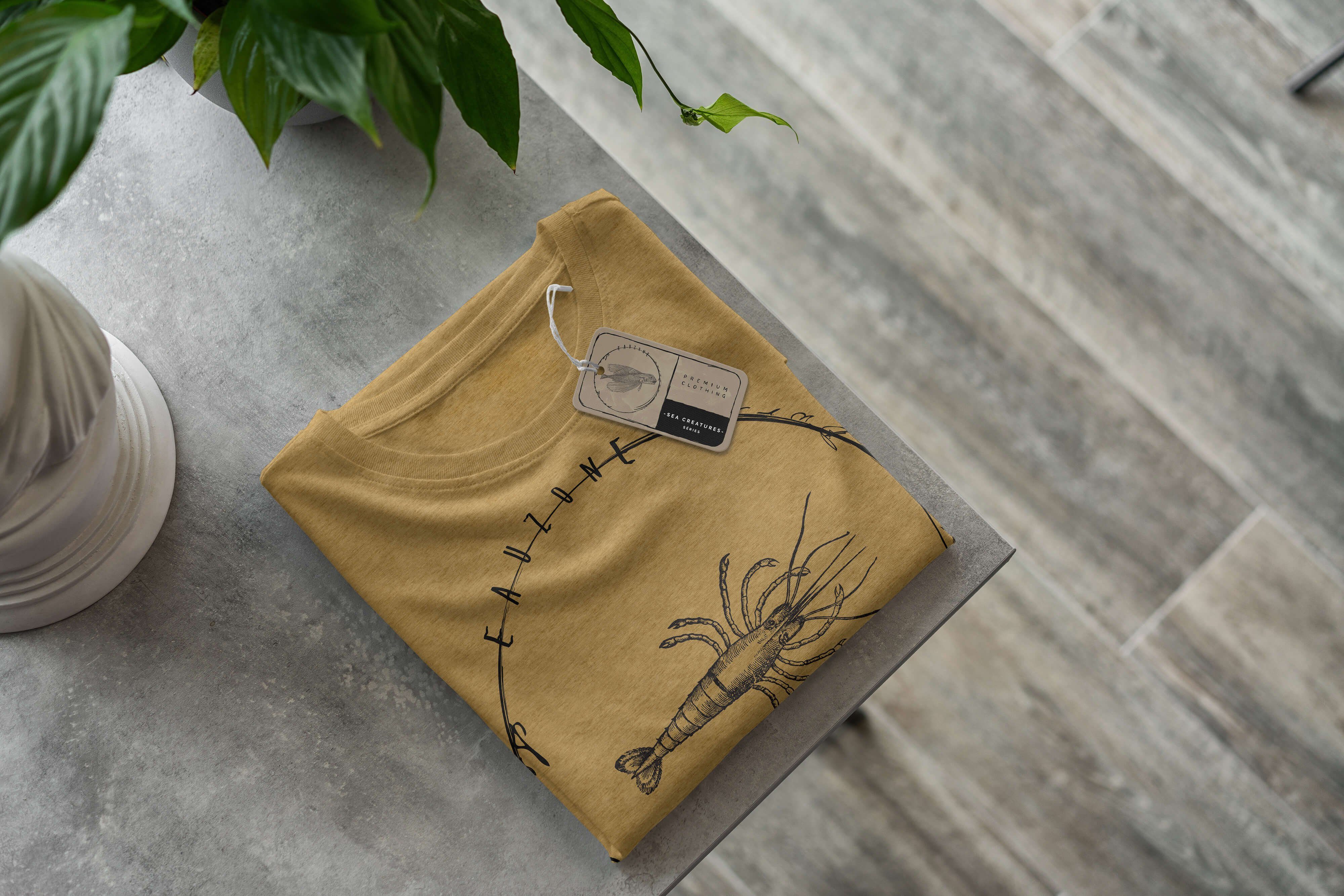 Sinus Art T-Shirt T-Shirt 009 Serie: Schnitt sportlicher und Creatures, Gold Sea Antique Struktur Sea Tiefsee Fische feine - 