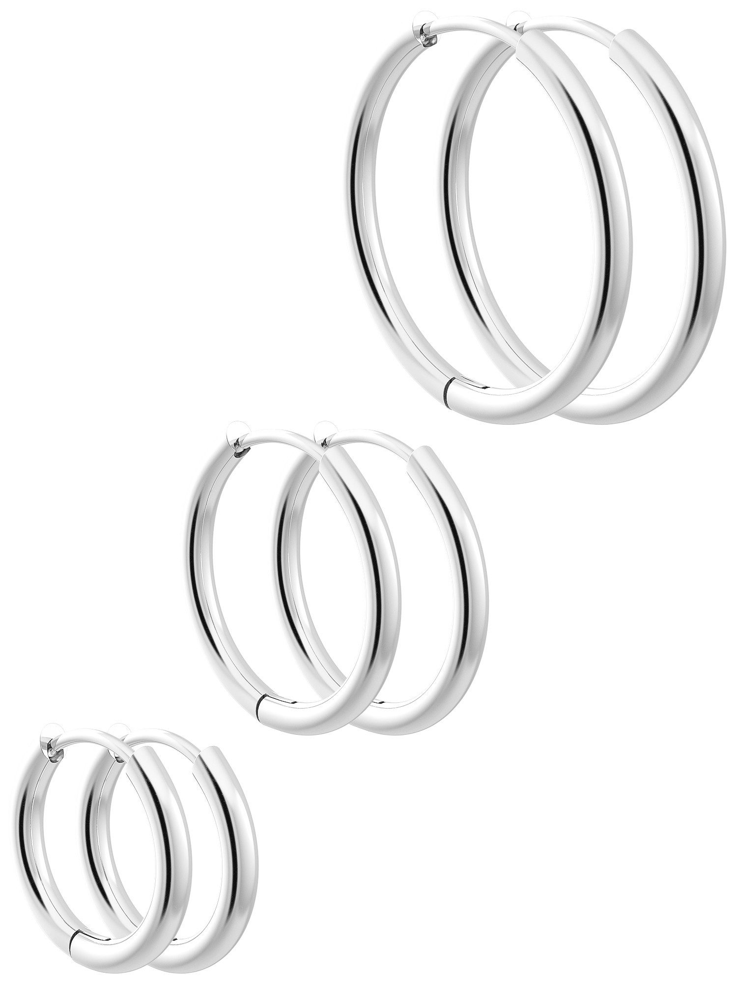 THIORA Creolen-Set Damen-Creolen „Aruba“ aus Edelstahl, 14/18/22 mm, 316L Edelstahl, wasserfest, hypoallergen & nickelfrei, poliert