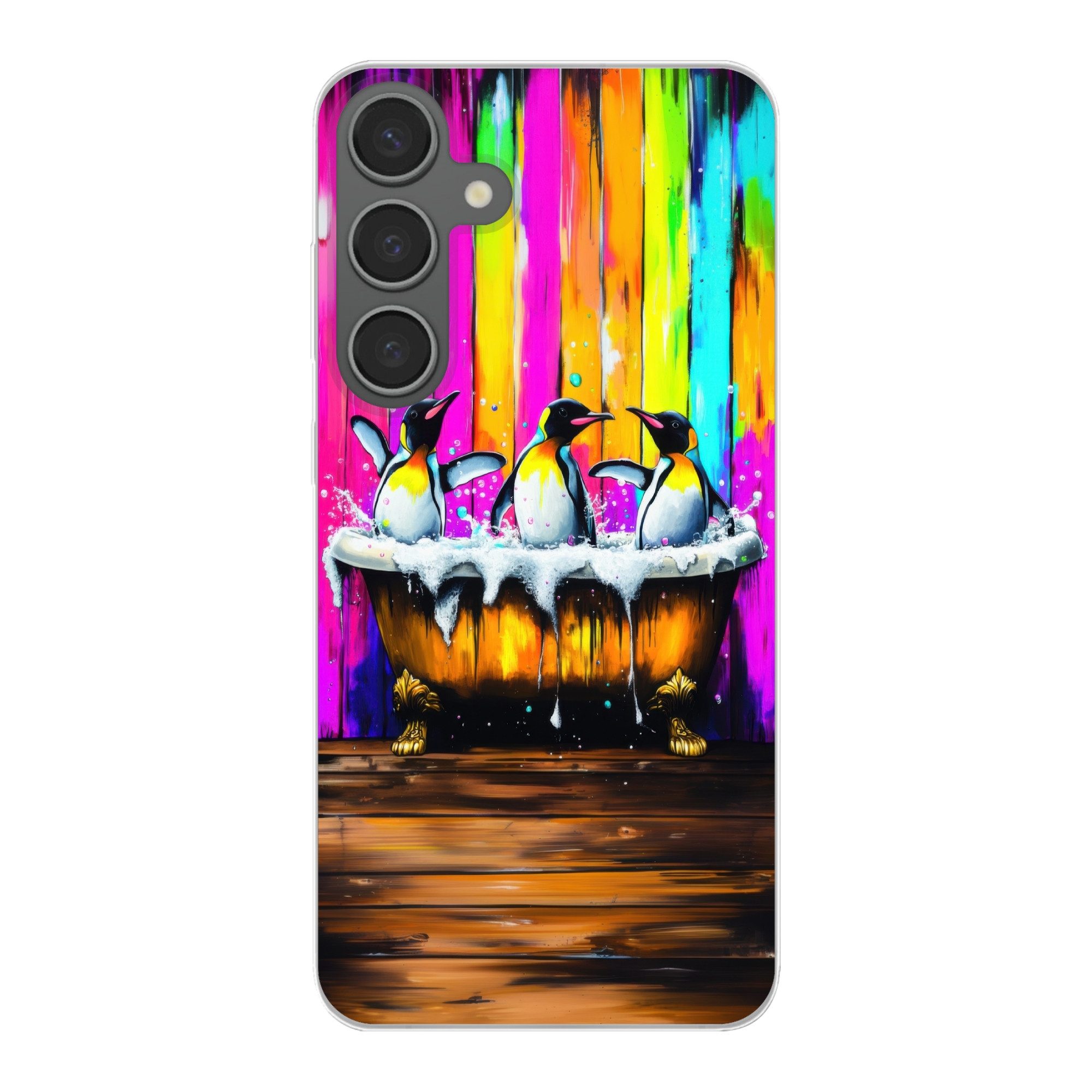 MuchoWow Handyhülle für Samsung Galaxy S24 Plus Pinguine - Badewanne - Bunt - Schaumstoff, Phone Case, Silikon, Schutzhülle Dünn