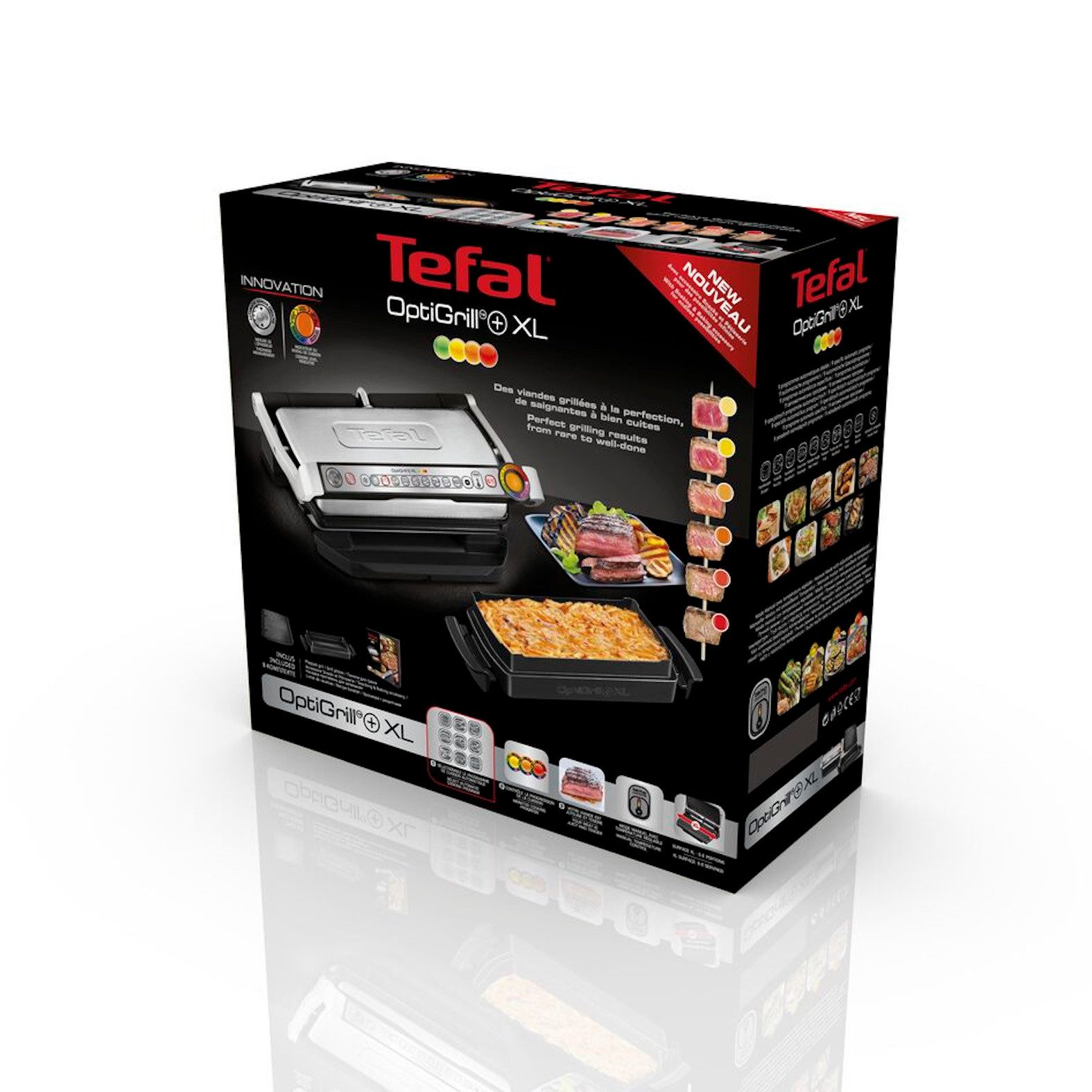 Tefal Kontaktgrill OptiGrill+ XL inkl. Backschale, manueller Modus mit 4 Temperaturen, 2000 W, 9 automatische Kochprogramme, spülmaschinengeeignete Platten, GC724D