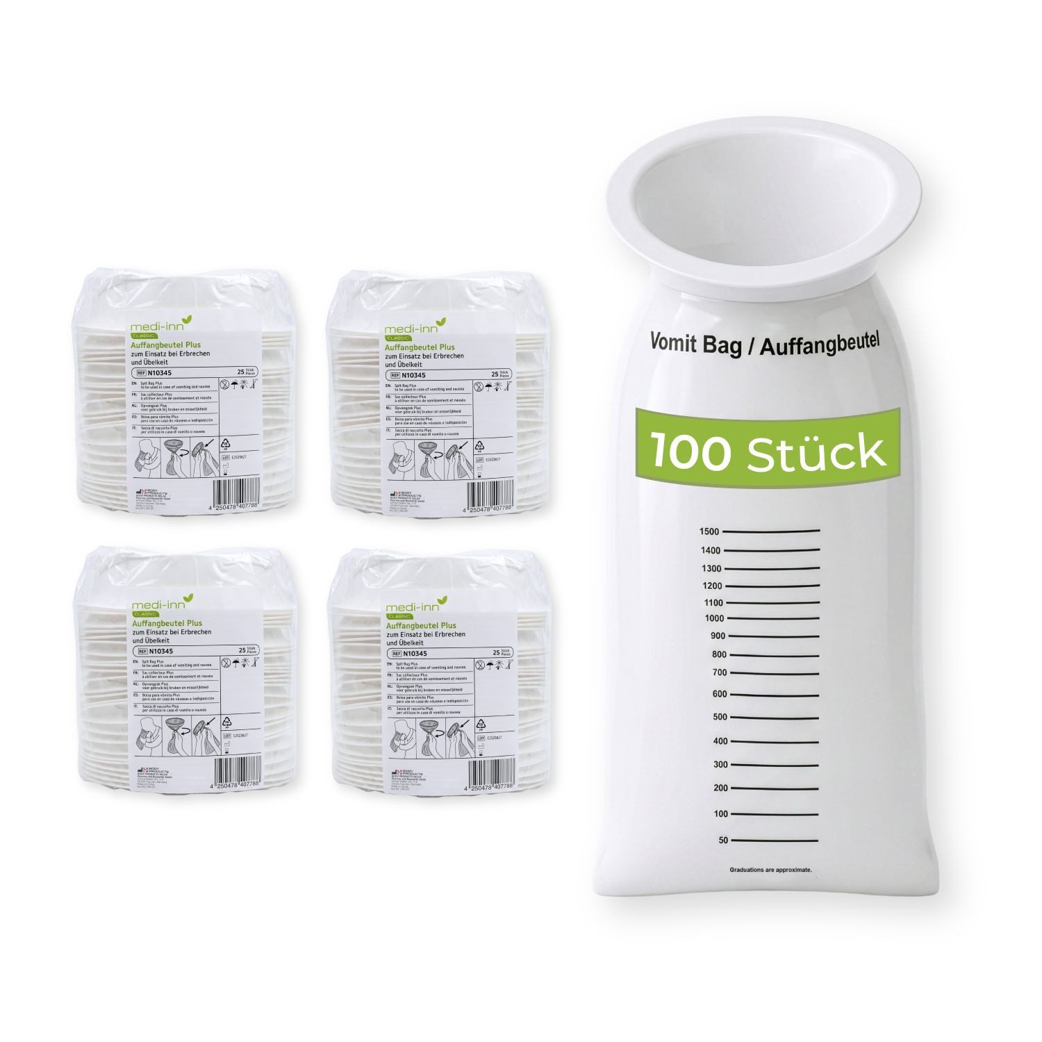 Medi-Inn CLASSIC Spucktuch Auffangbeutel Plus, Brechbeutel, Spuckbeutel, 1500 ml, (50-tlg), mit Mundstück