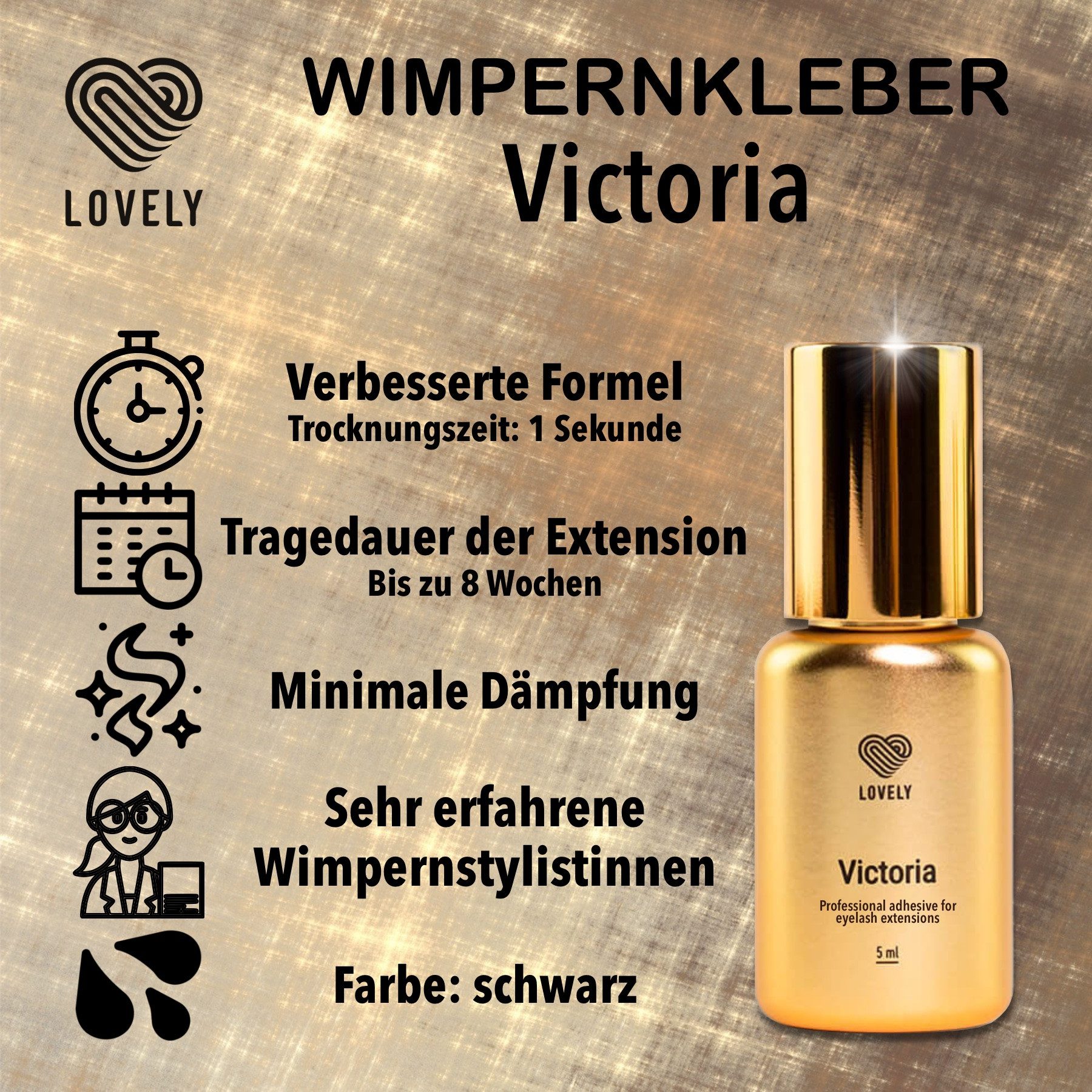 Lovely Wimpernkleber Lovely Wimpernkleber VICTORIA für Wimpernverlängerung 2, 5, 10ml, Für professionelle WImpernverlängerung, Schnelle Trocknungszeit – Bild 2 von 5