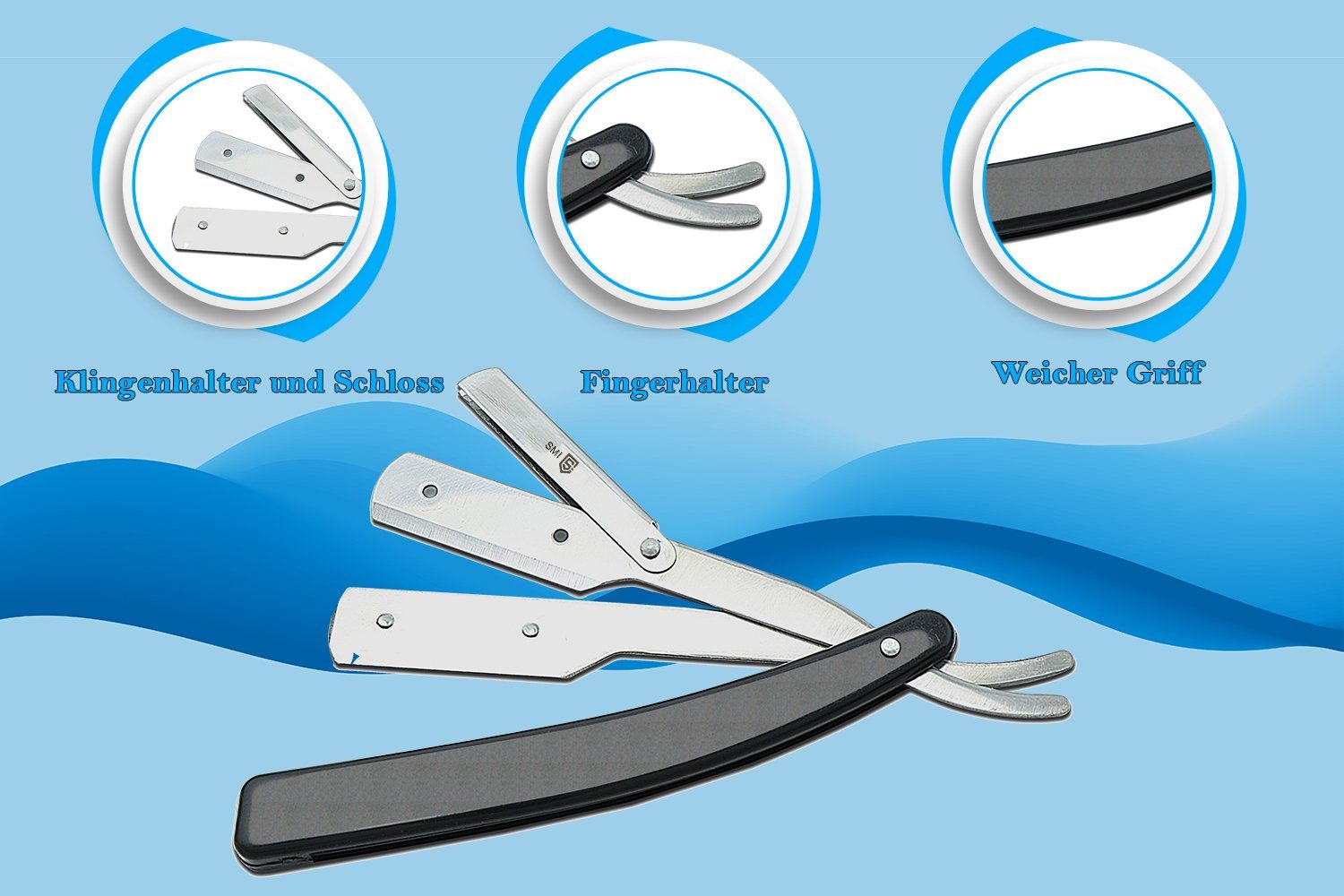 SMI Rasiermesser Rasiermesser Wechselklinge Bartrasierer Barber Rasierer, mit 100 Klingen und Etui