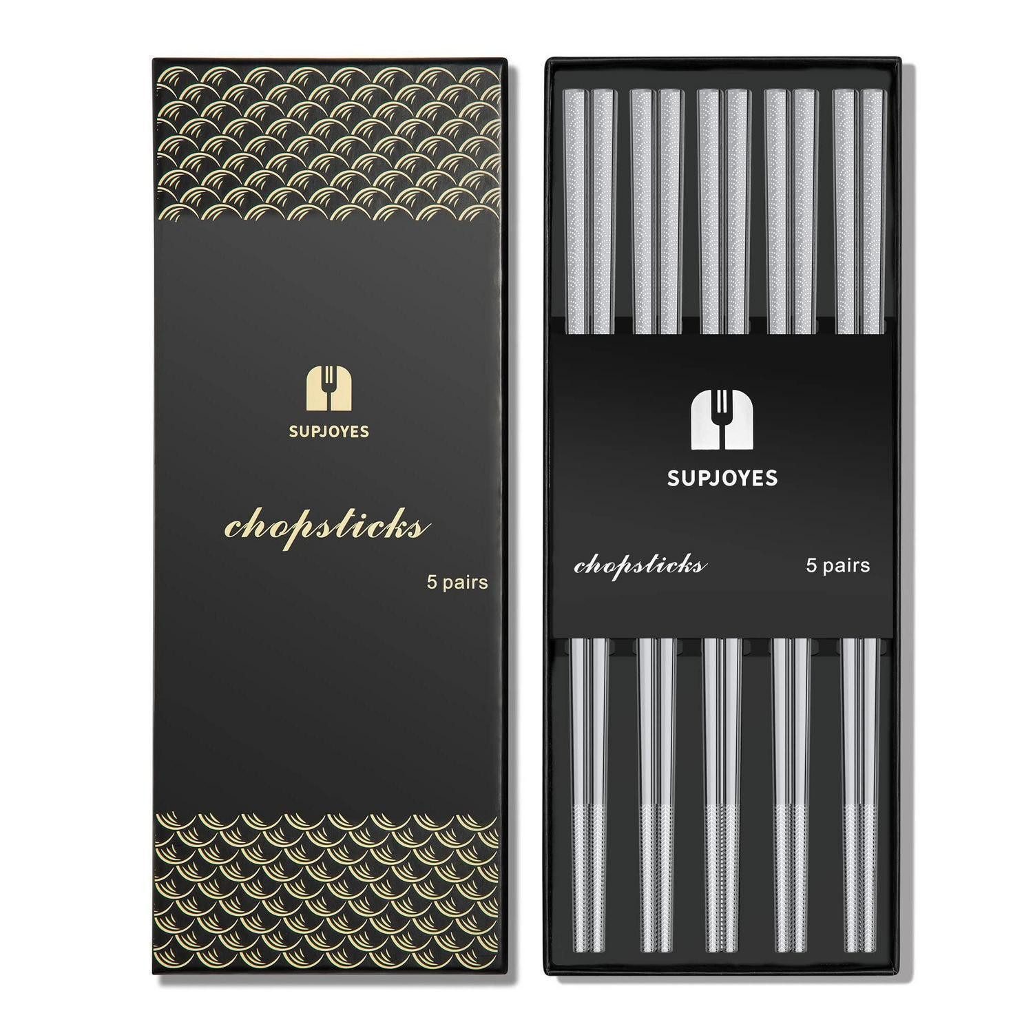 LuxusKollektion Essstäbchen Essstäbchen Edelstahl 5er Set Welle