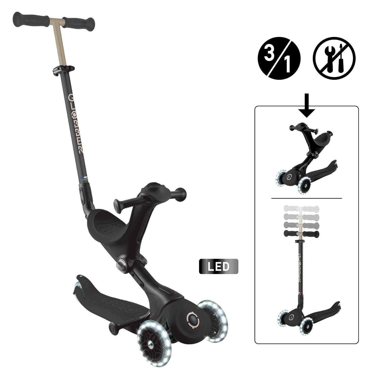 Globber Tretroller, Kinder- Scooter GO-UP DELUXE LIGHTS